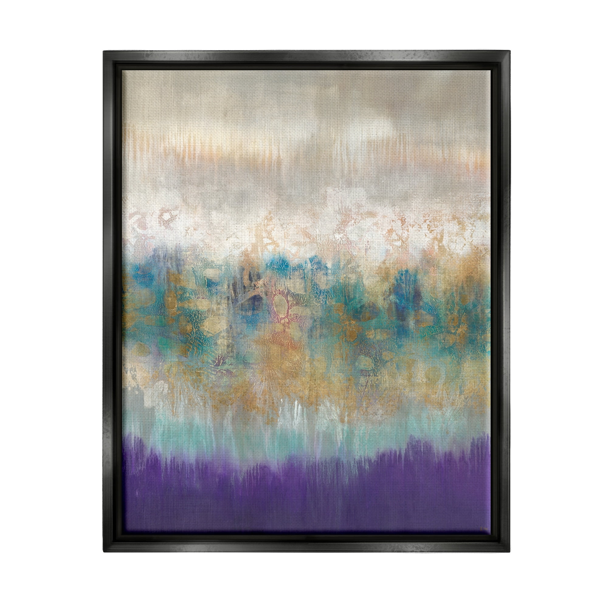 Stupell Industries Elegant Purple Grey Gold Brush Stroke Abstract Painting Jet Black Framed Floating Canvas Wall Art, 24x30, by K. Nari