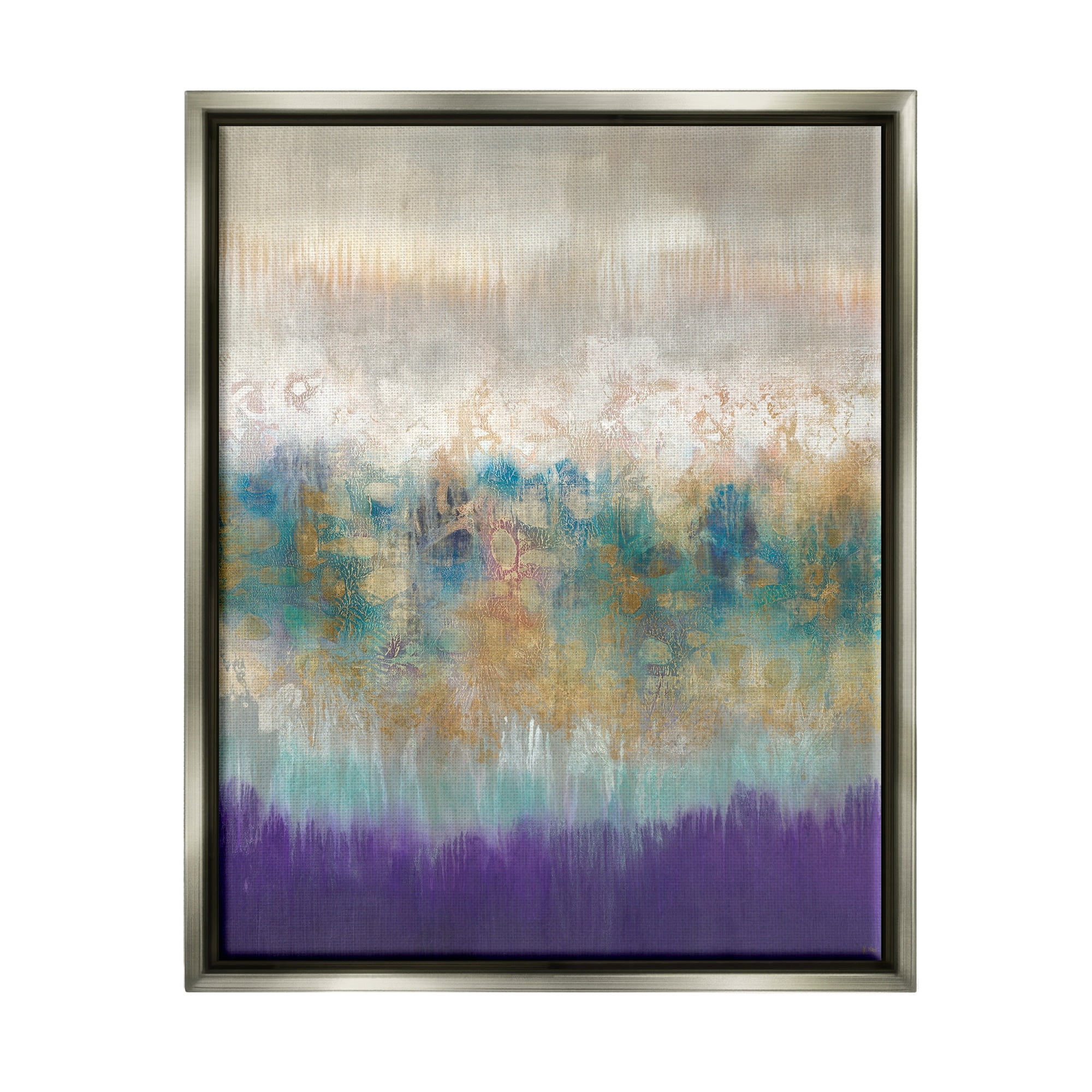 Stupell Industries Elegant Purple Grey Gold Brush Stroke Abstract Painting Luster Gray Framed Floating Canvas Wall Art, 16x20, by K. Nari