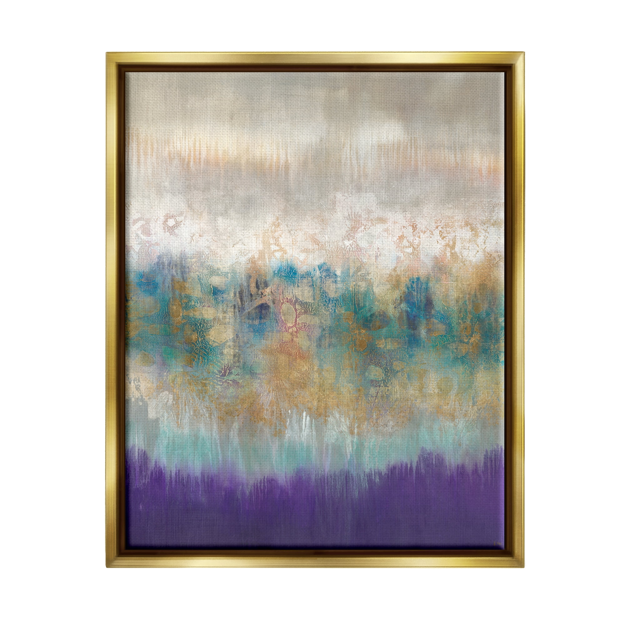 Stupell Industries Elegant Purple Grey Gold Brush Stroke Abstract Painting Metallic Gold Framed Floating Canvas Wall Art, 24x30, by K. Nari