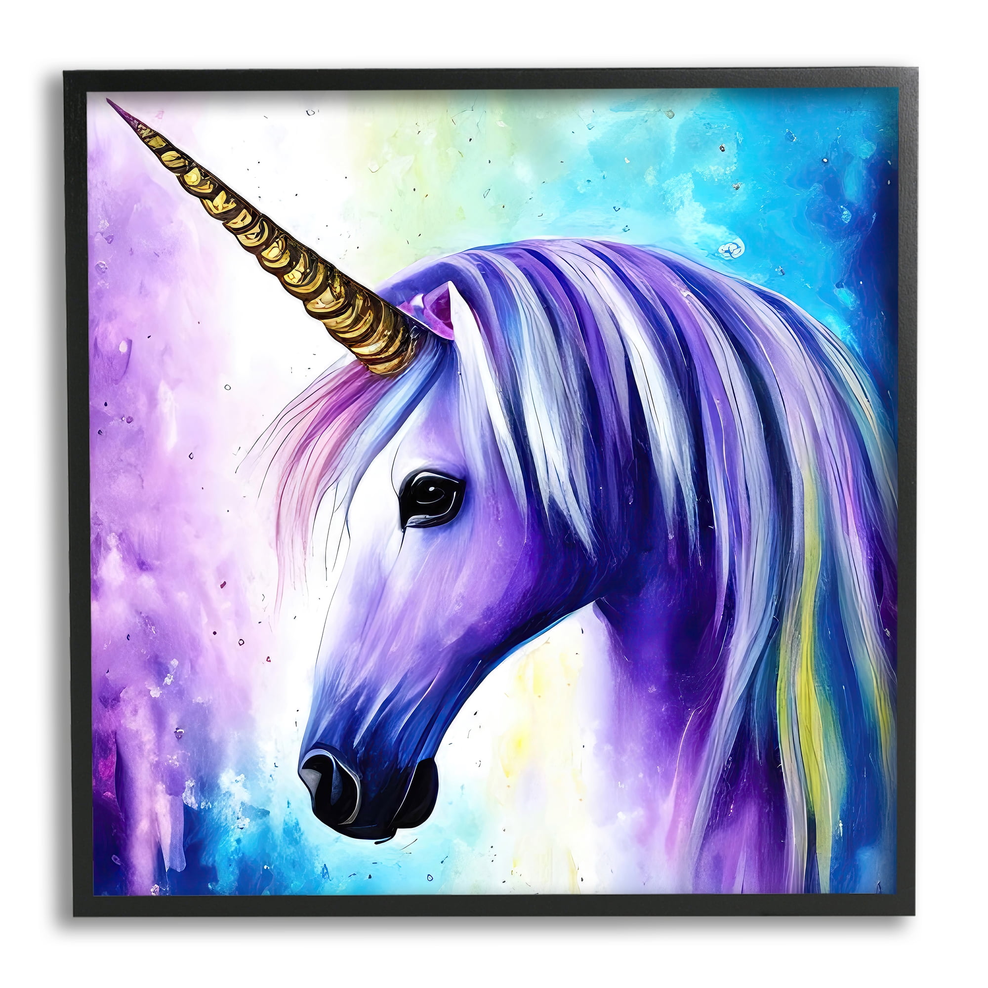 Stupell Industries Elegant Purple Unicorn Fairy Tales & Fantasy Painting Black Framed Art Print Wall Art, 24 x 24