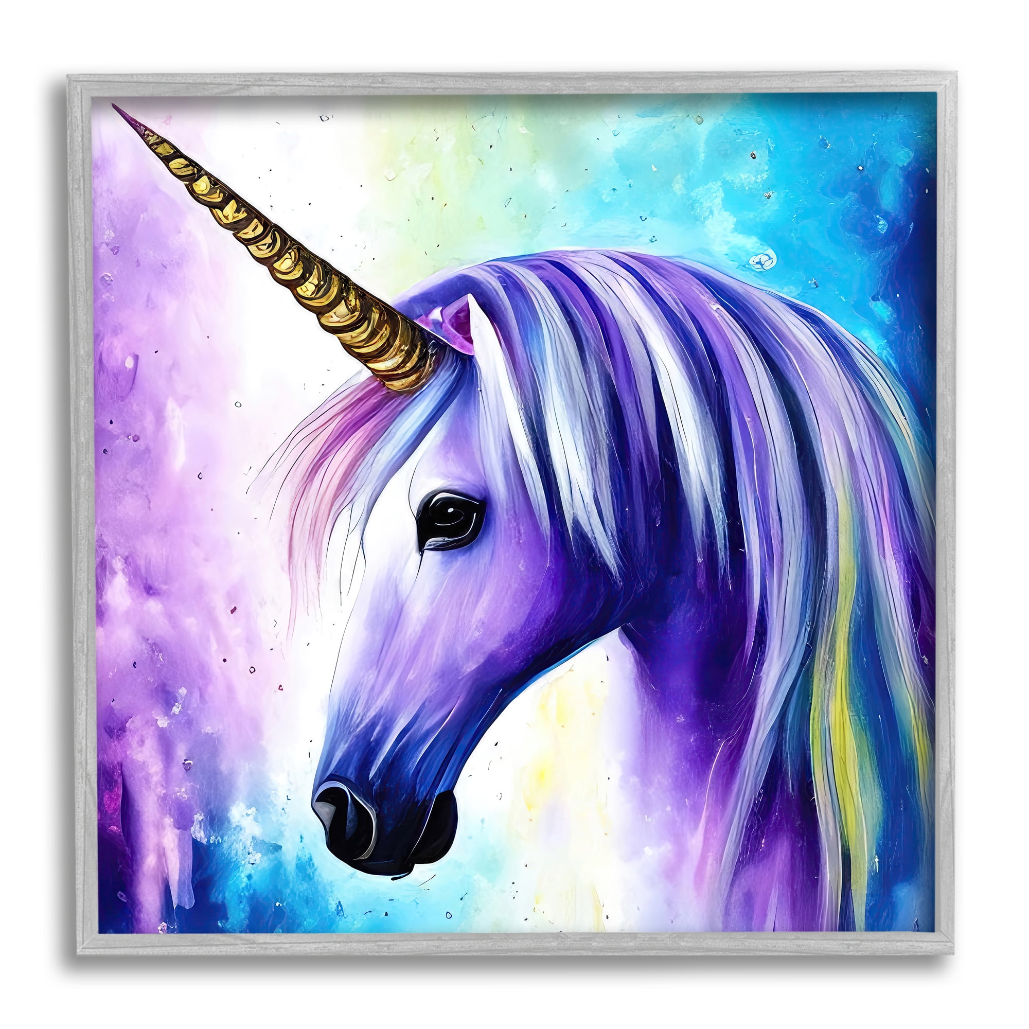 Stupell Industries Elegant Purple Unicorn Fairy Tales & Fantasy Painting Gray Framed Art Print Wall Art, 24 x 24
