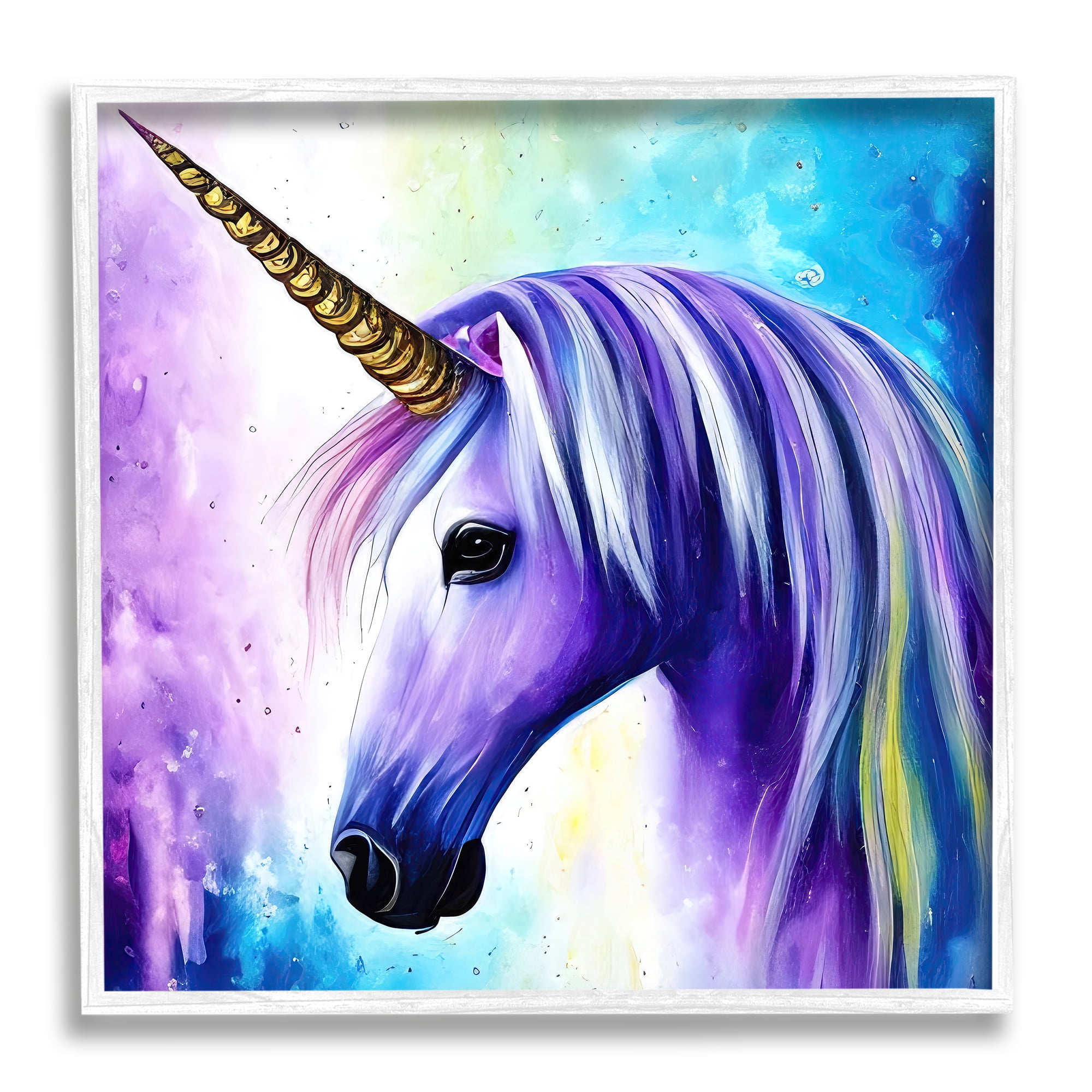Stupell Industries Elegant Purple Unicorn Fairy Tales & Fantasy Painting White Framed Art Print Wall Art, 12 x 12
