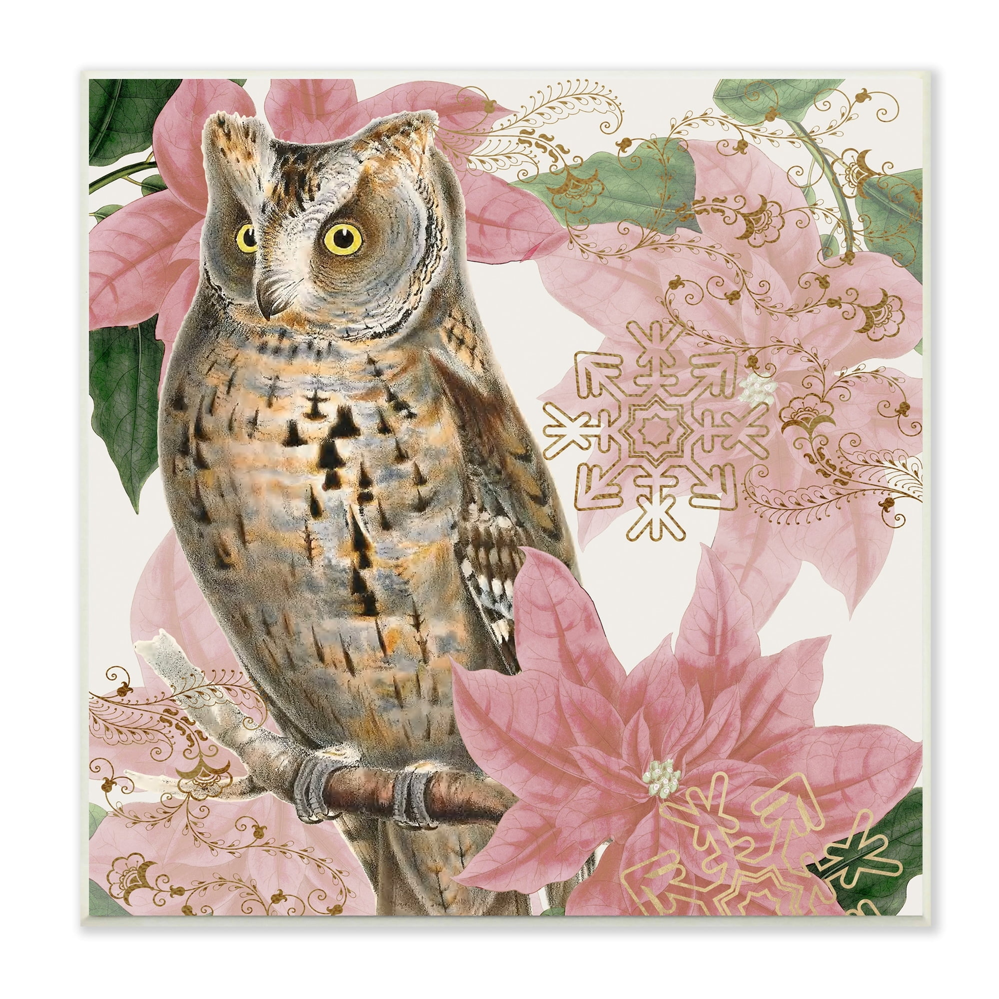 Stupell Industries Elegant Resting Silver Owl Geometric Snowflake Vintage Collage,12 x 12, Design by Daphne Polselli