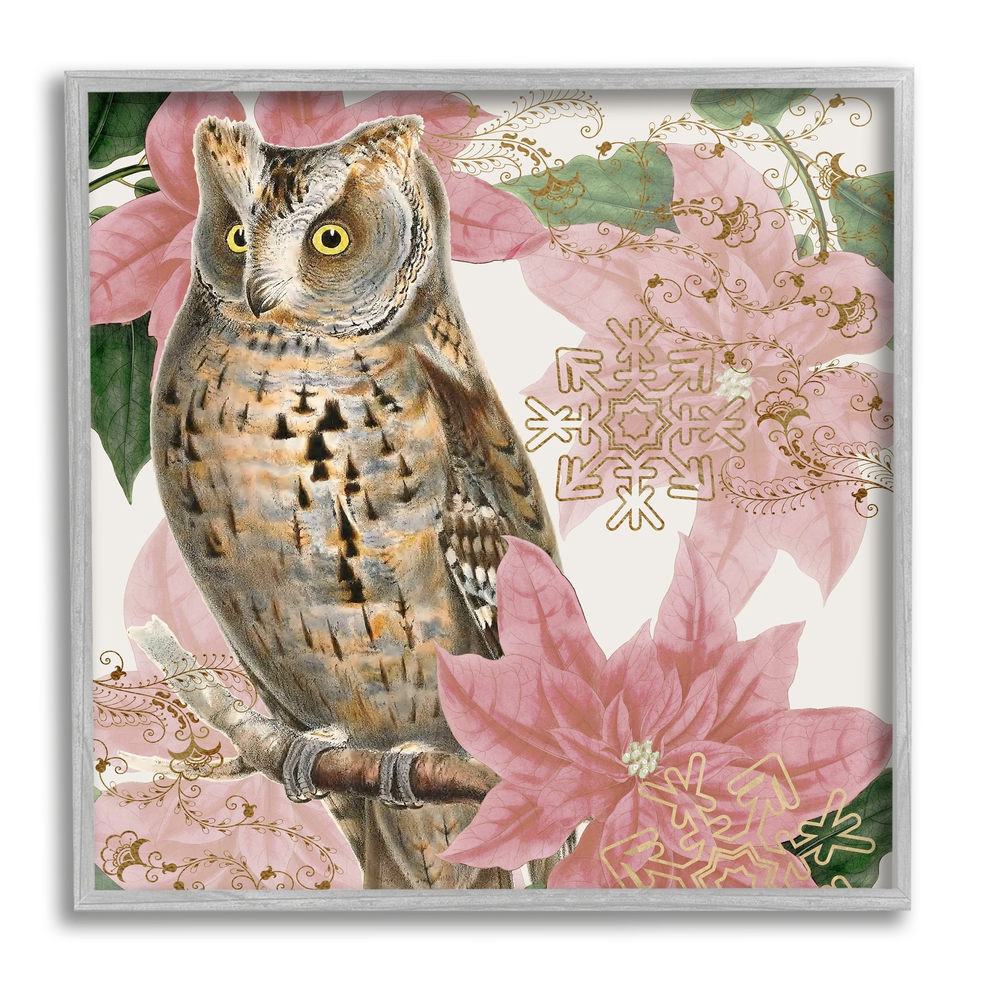 Stupell Industries Elegant Resting Silver Owl Geometric Snowflake Vintage Collage,17 x 17, Design by Daphne Polselli