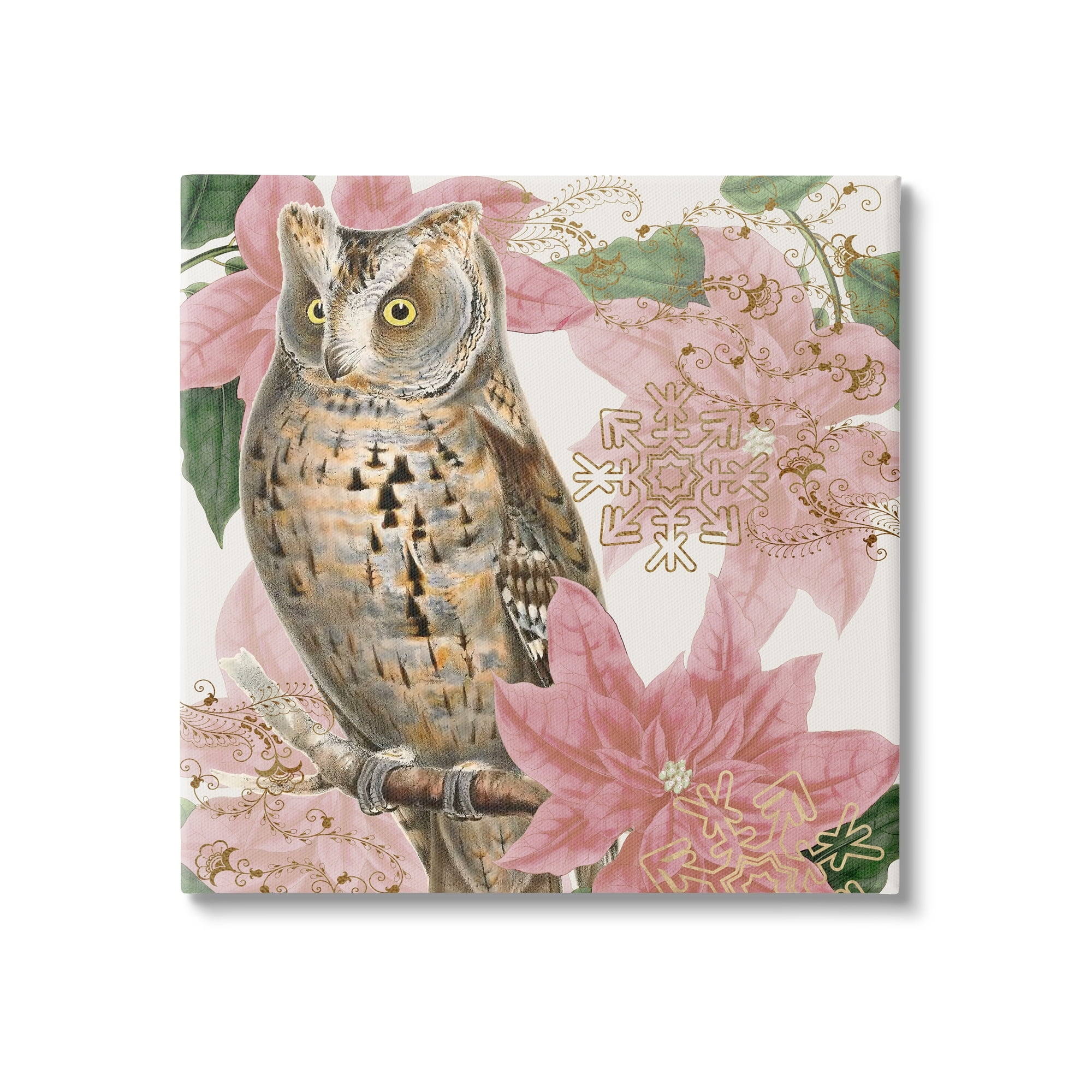 Stupell Industries Elegant Resting Silver Owl Geometric Snowflake Vintage Collage,17 x 17, Design by Daphne Polselli