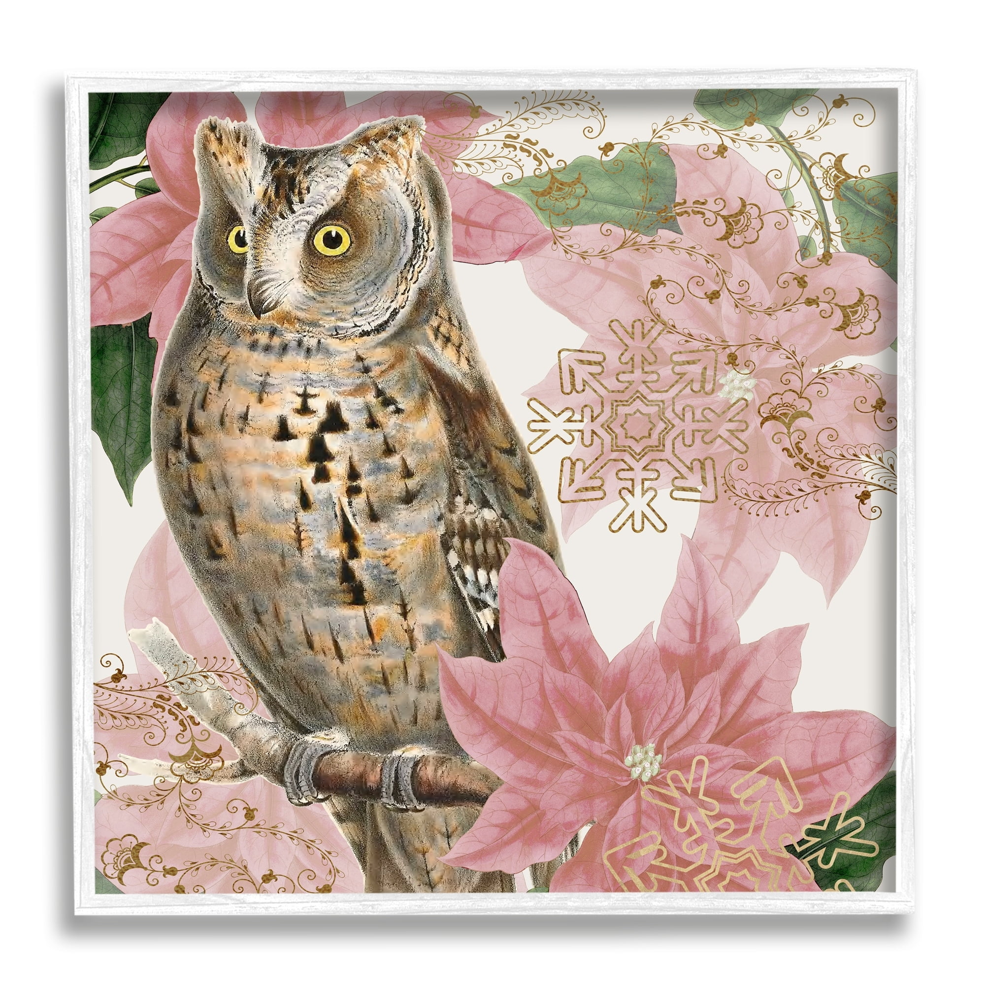 Stupell Industries Elegant Resting Silver Owl Geometric Snowflake Vintage Collage,24 x 24, Design by Daphne Polselli