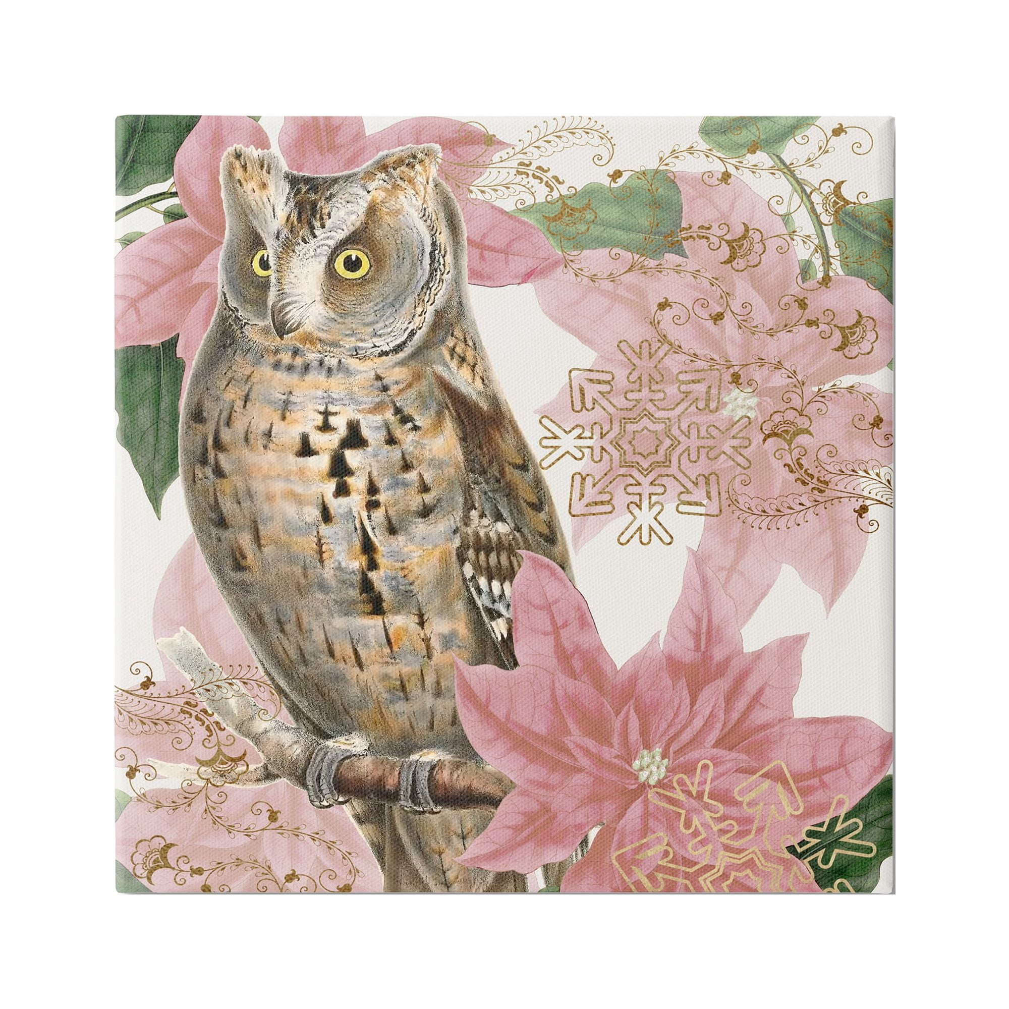 Stupell Industries Elegant Resting Silver Owl Geometric Snowflake Vintage Collage,30 x 30, Design by Daphne Polselli
