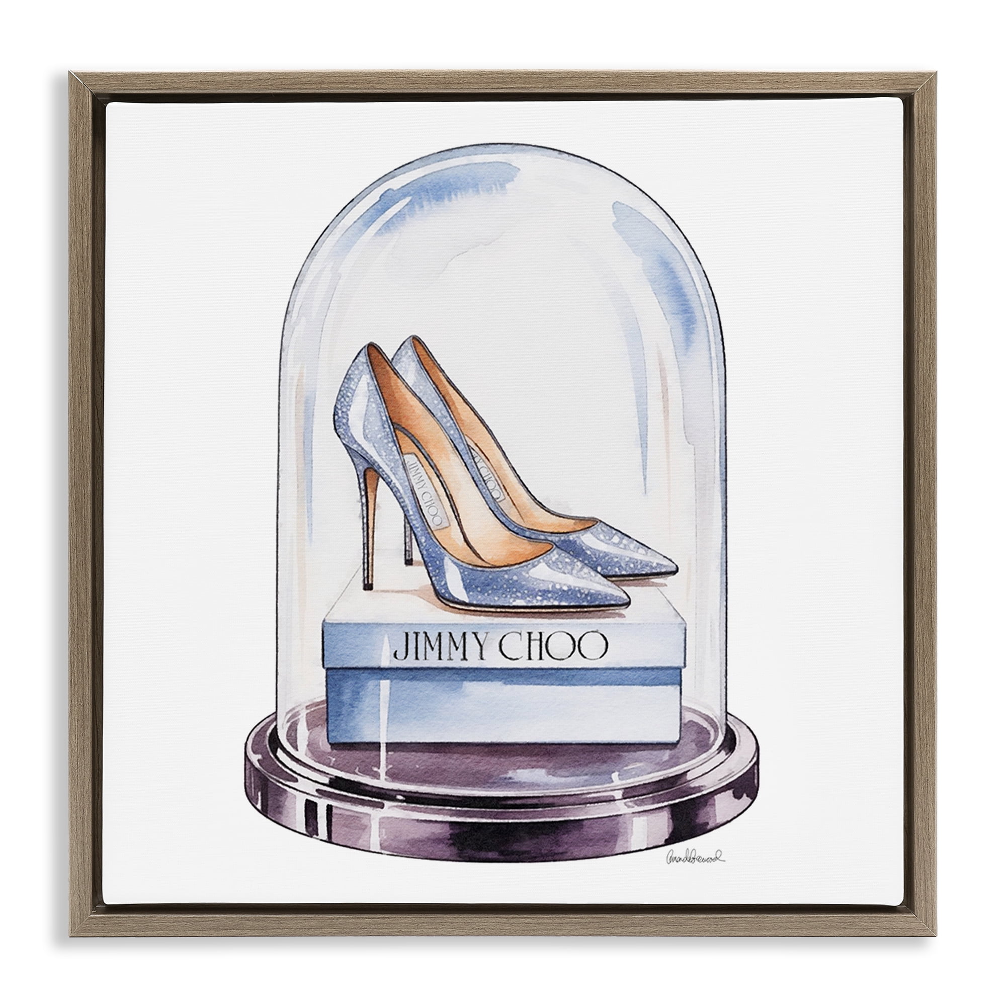 Stupell Industries Elegant Shoes in Bell Jar Brown Framed Floater Canvas Wall Art, design by Amanda Greenwood
