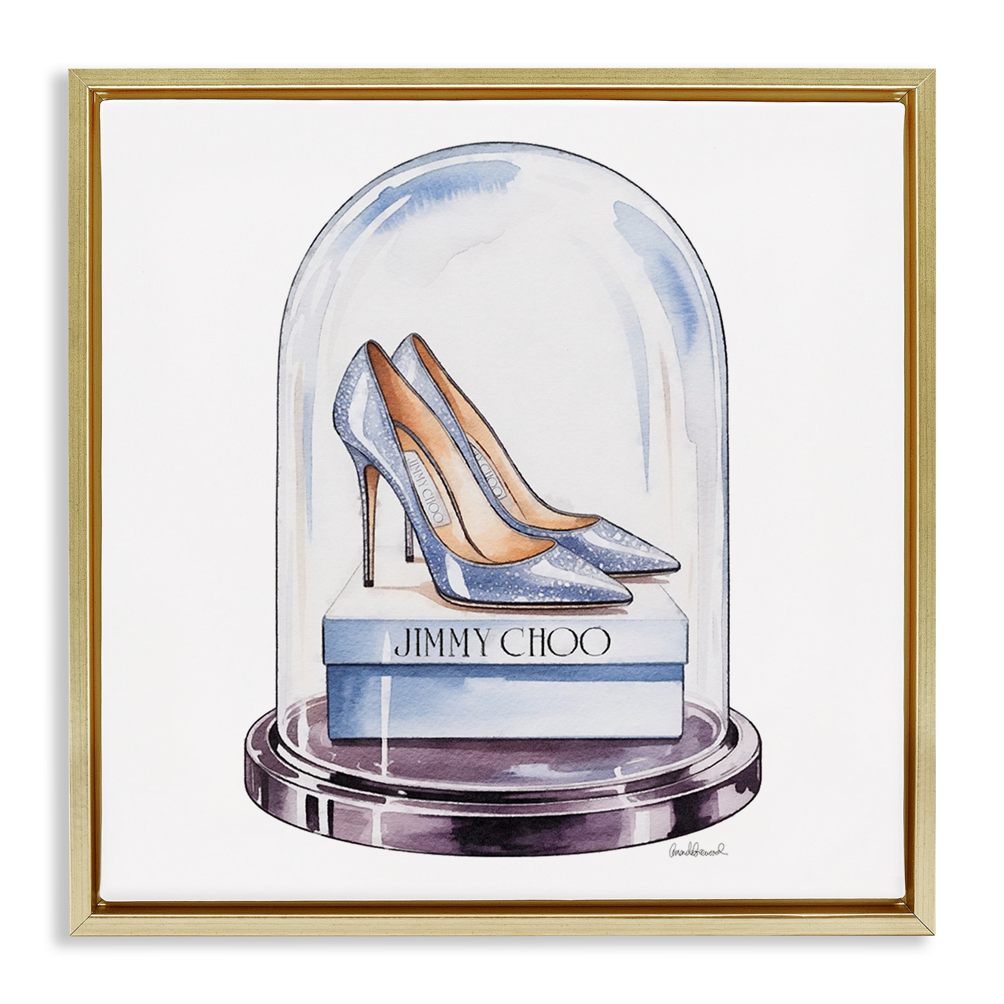 Stupell Industries Elegant Shoes in Bell Jar Gold Framed Floater Canvas Wall Art, design by Amanda Greenwood