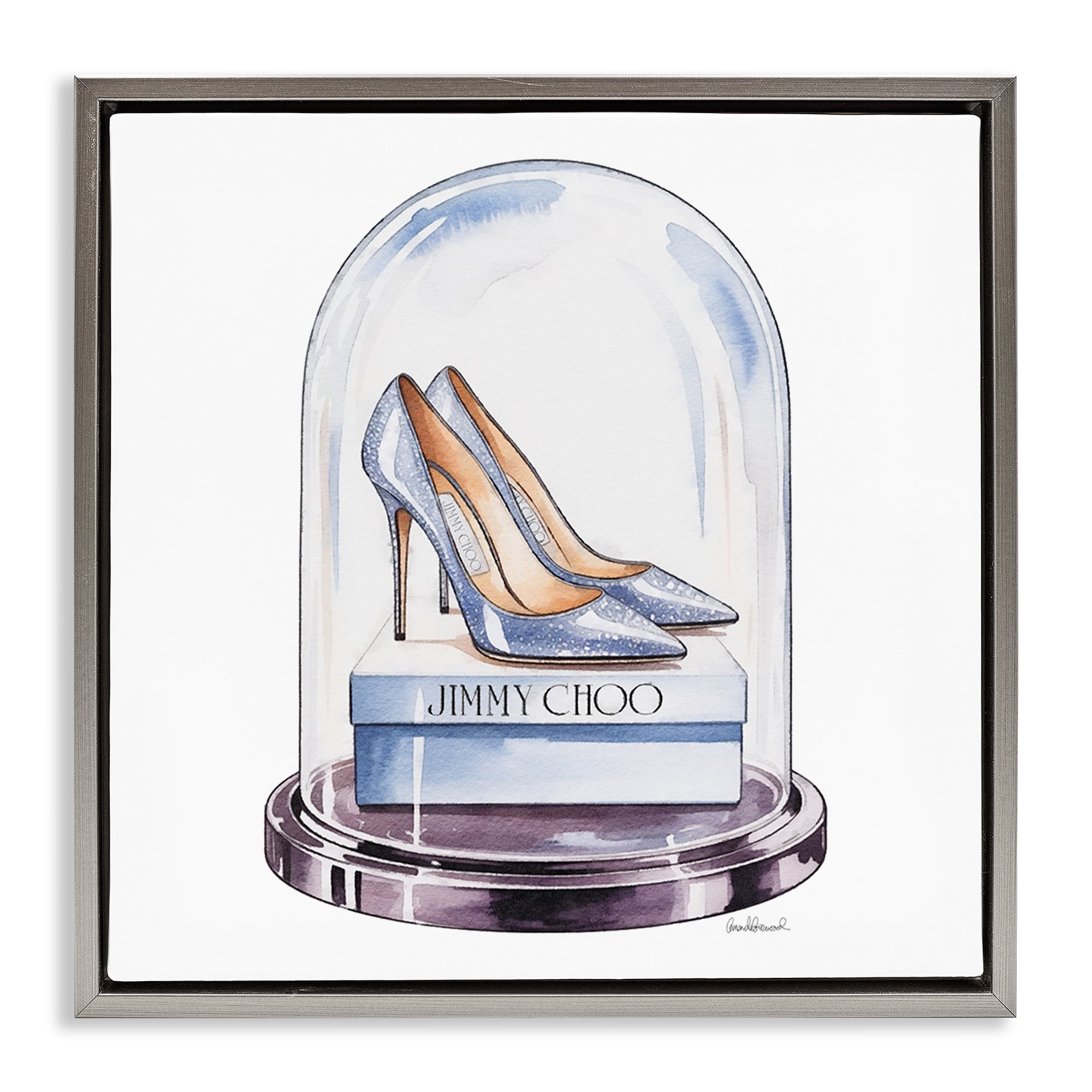 Stupell Industries Elegant Shoes in Bell Jar Gray Framed Floater Canvas Wall Art, design by Amanda Greenwood