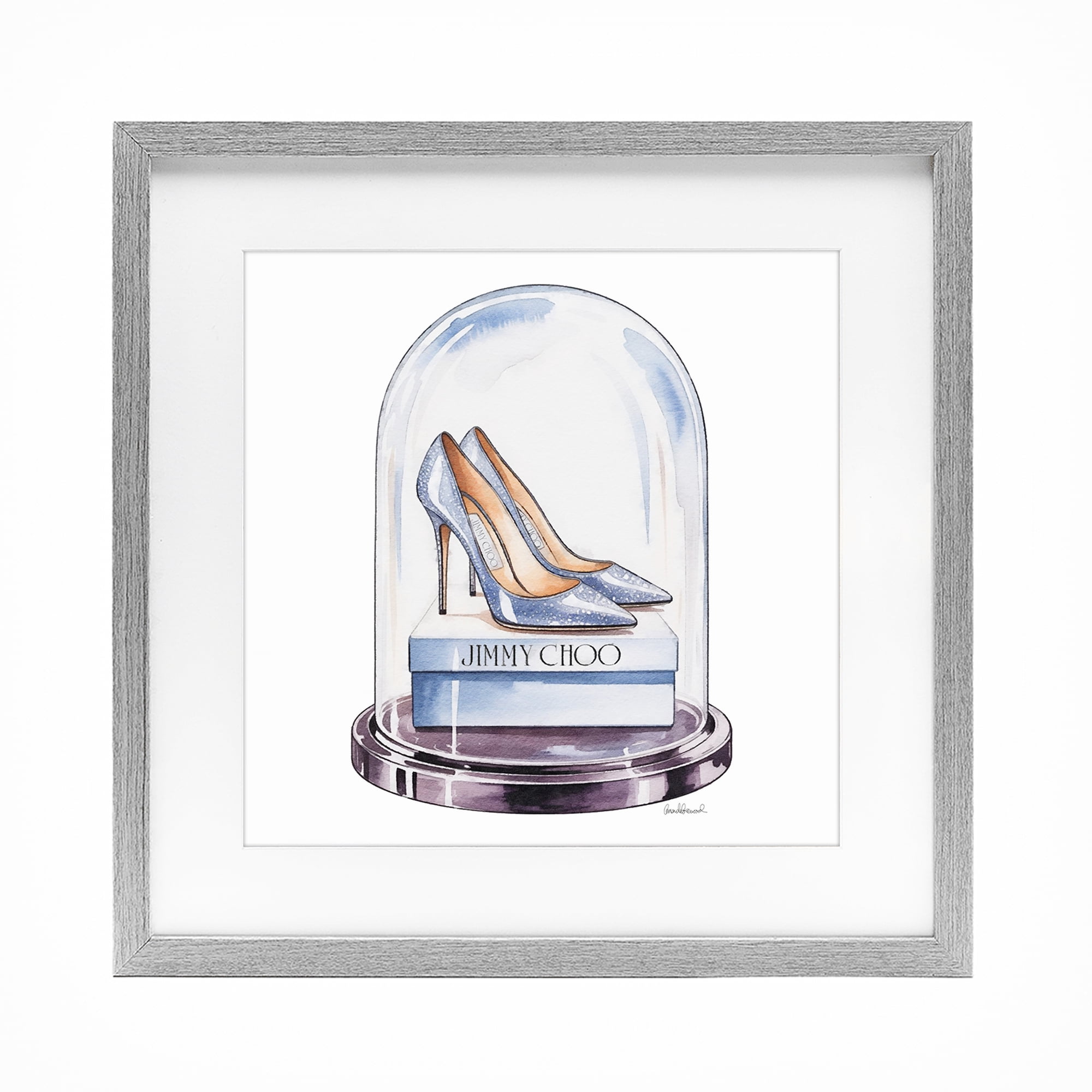 Stupell Industries Elegant Shoes in Bell Jar Gray Framed Print Under Glass, design by Amanda Greenwood