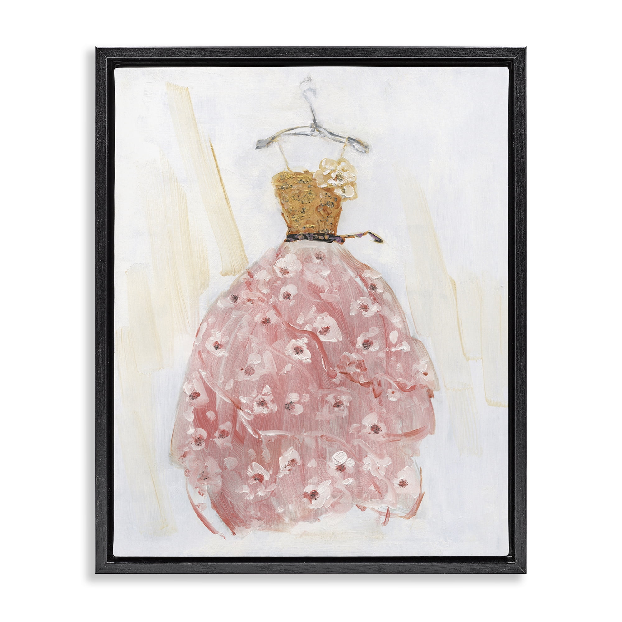 Stupell Industries Elegant & Sophisticated Pink Gown Fashion Painting Black Floater Framed Canvas Art Print Wall Art, 25 x 31