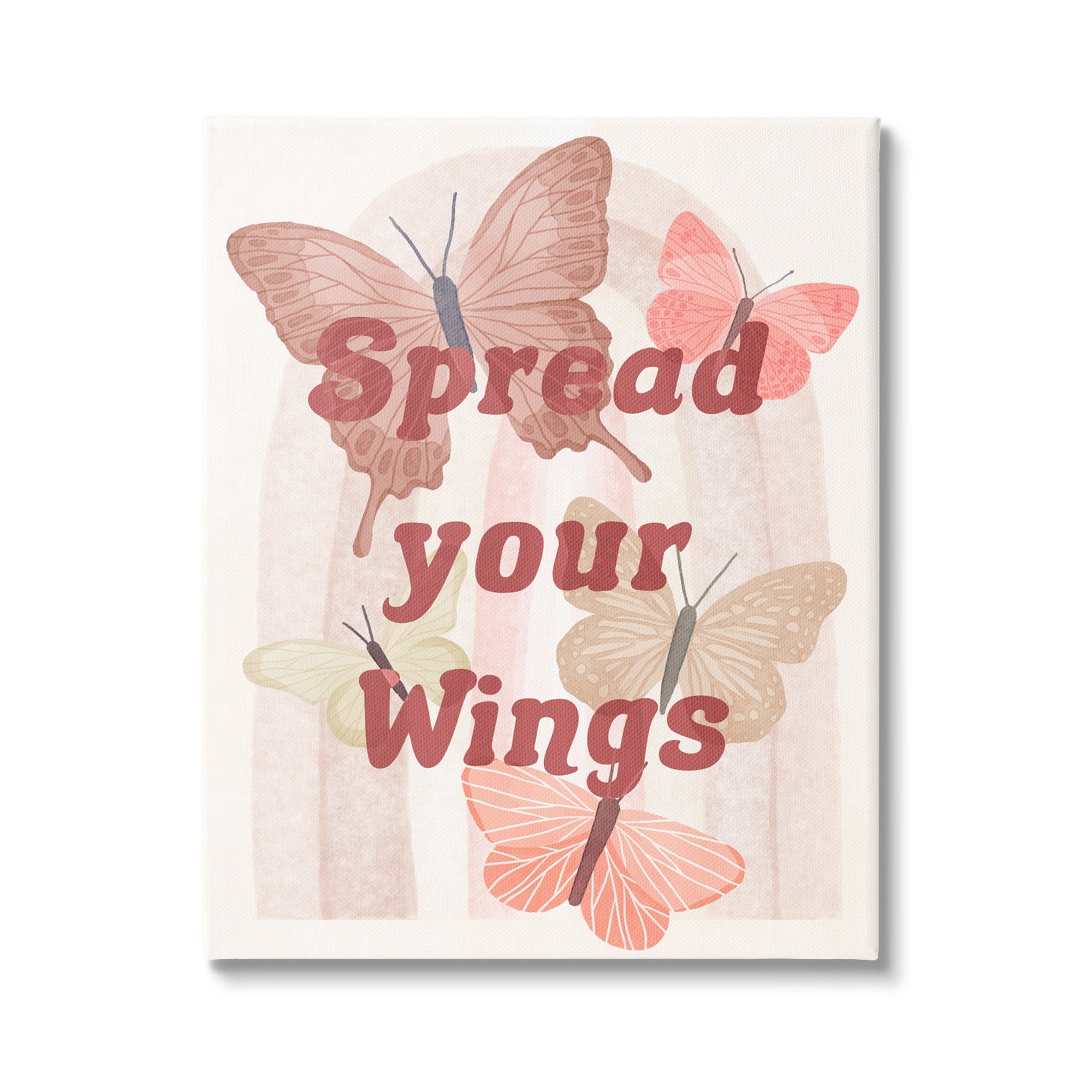 Stupell Industries Elegant Spread Your Wings Motivational Pink Butterflies Graphic Art Gallery-Wrapped Canvas Print Wall Art, 16x20, by Daphne Polselli