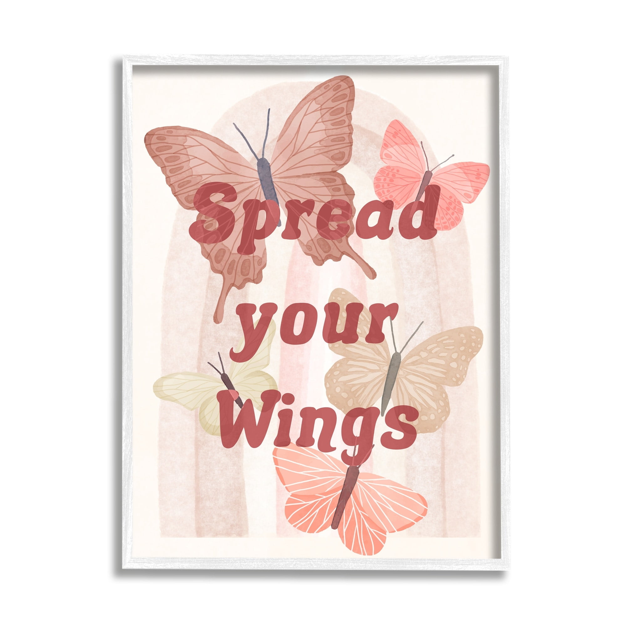 Stupell Industries Elegant Spread Your Wings Motivational Pink Butterflies Graphic Art White Framed Art Print Wall Art, 11x14, by Daphne Polselli
