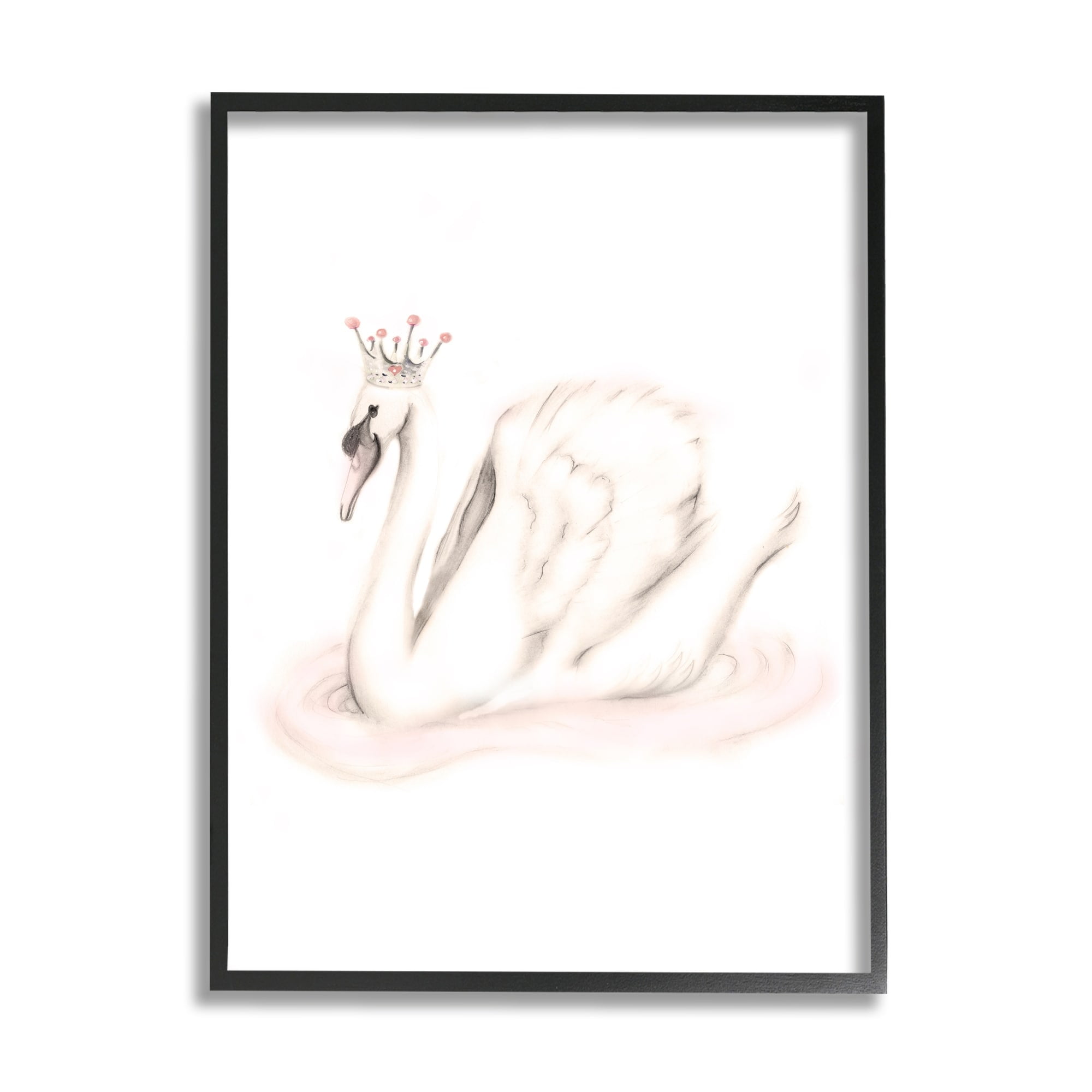 Stupell Industries Elegant Swan Princess Wearing Crown Tiara Pink Jewels Graphic Art Black Framed Art Print Wall Art, Design by Studio Q