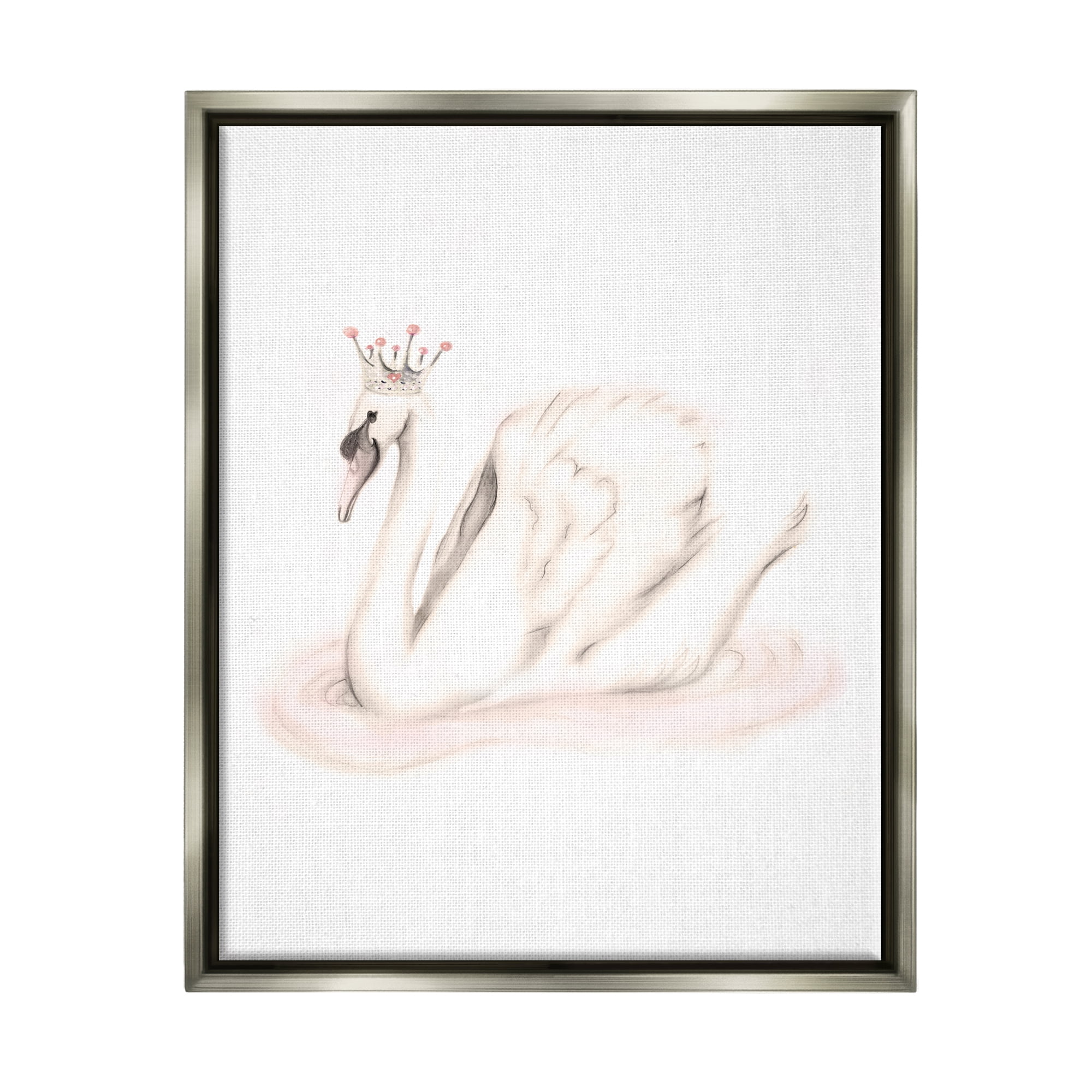 Stupell Industries Elegant Swan Princess Wearing Crown Tiara Pink Jewels Graphic Art Luster Gray Floating Framed Canvas Print Wall Art, Design by Studio Q