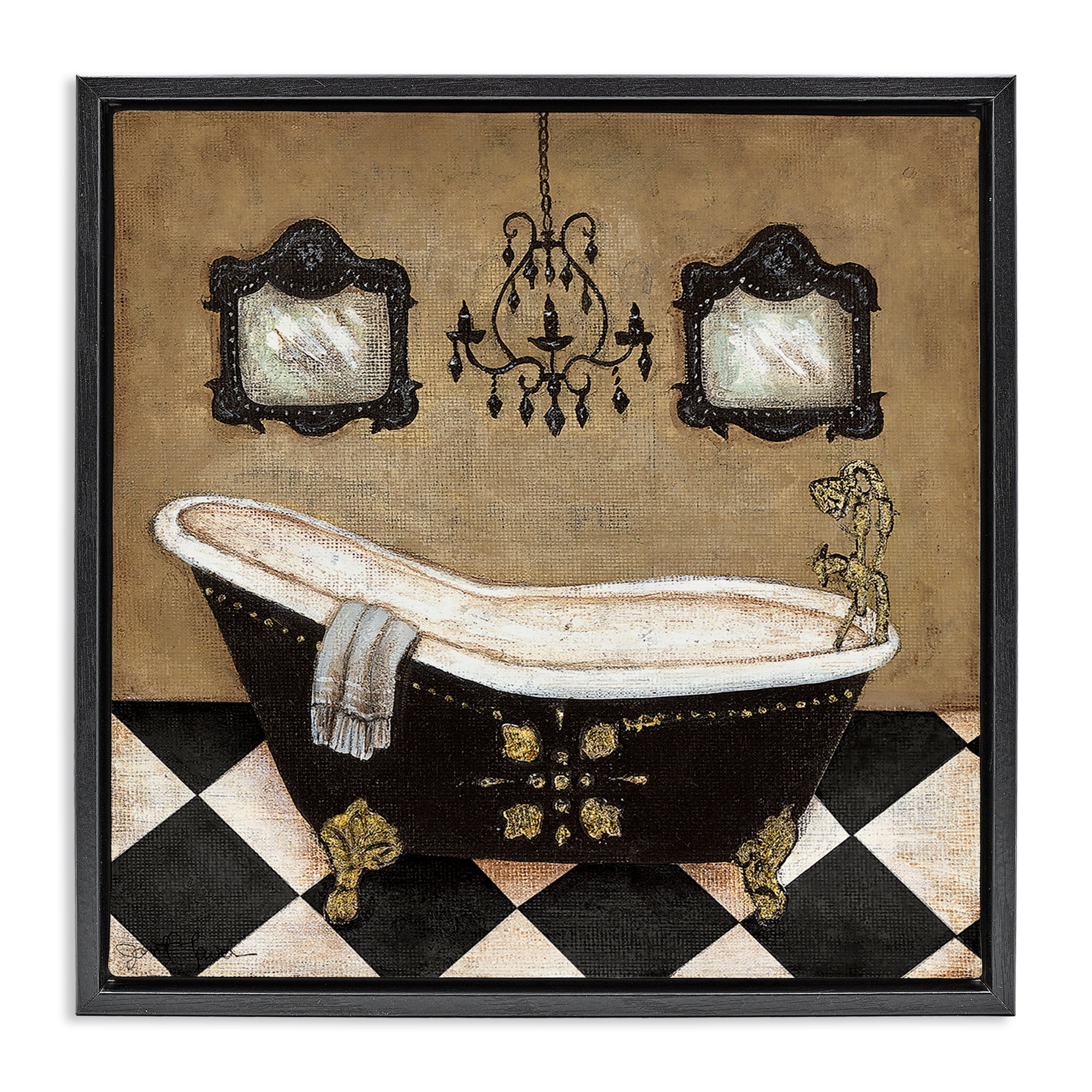 Stupell Industries Elegant Vintage Bathtub Black Framed Floater Canvas Wall Art, design by Janet Tava