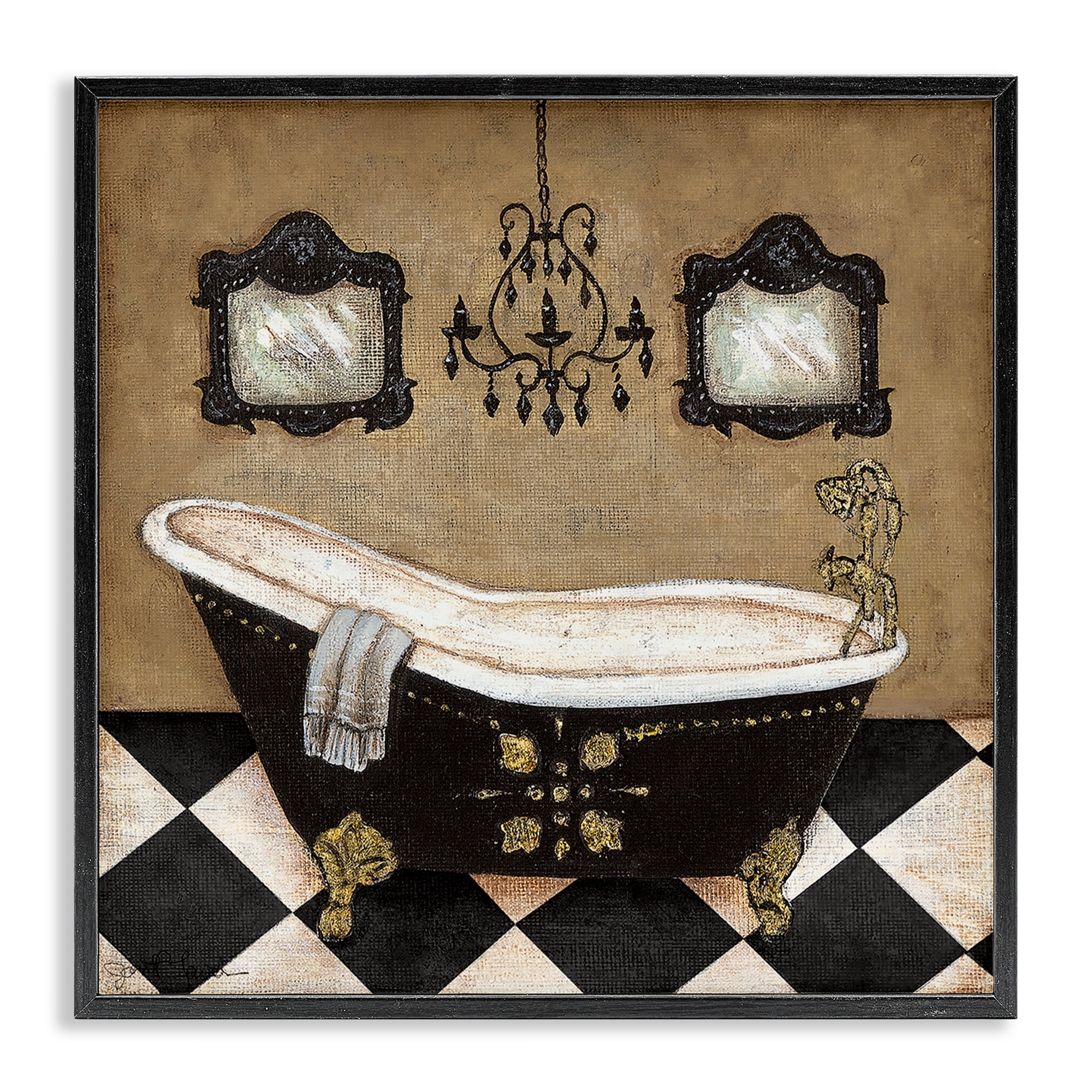 Stupell Industries Elegant Vintage Bathtub Black Framed Giclee Art, design by Janet Tava