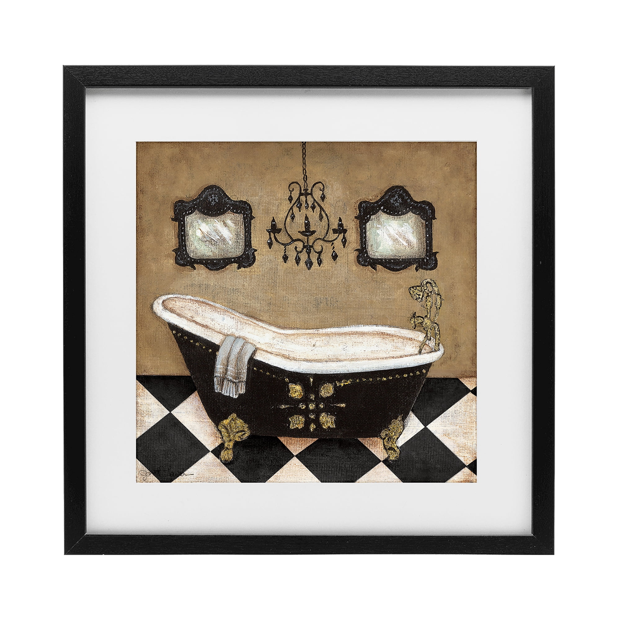 Stupell Industries Elegant Vintage Bathtub Black Framed Print Under Glass, design by Janet Tava