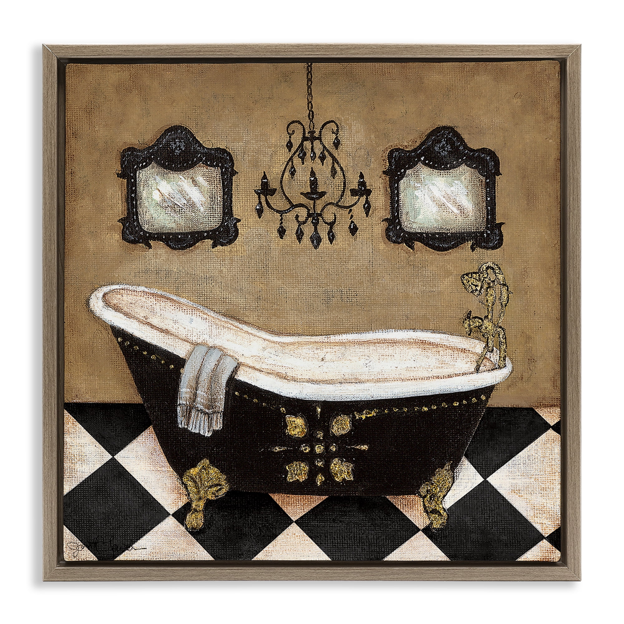 Stupell Industries Elegant Vintage Bathtub Brown Framed Floater Canvas Wall Art, design by Janet Tava