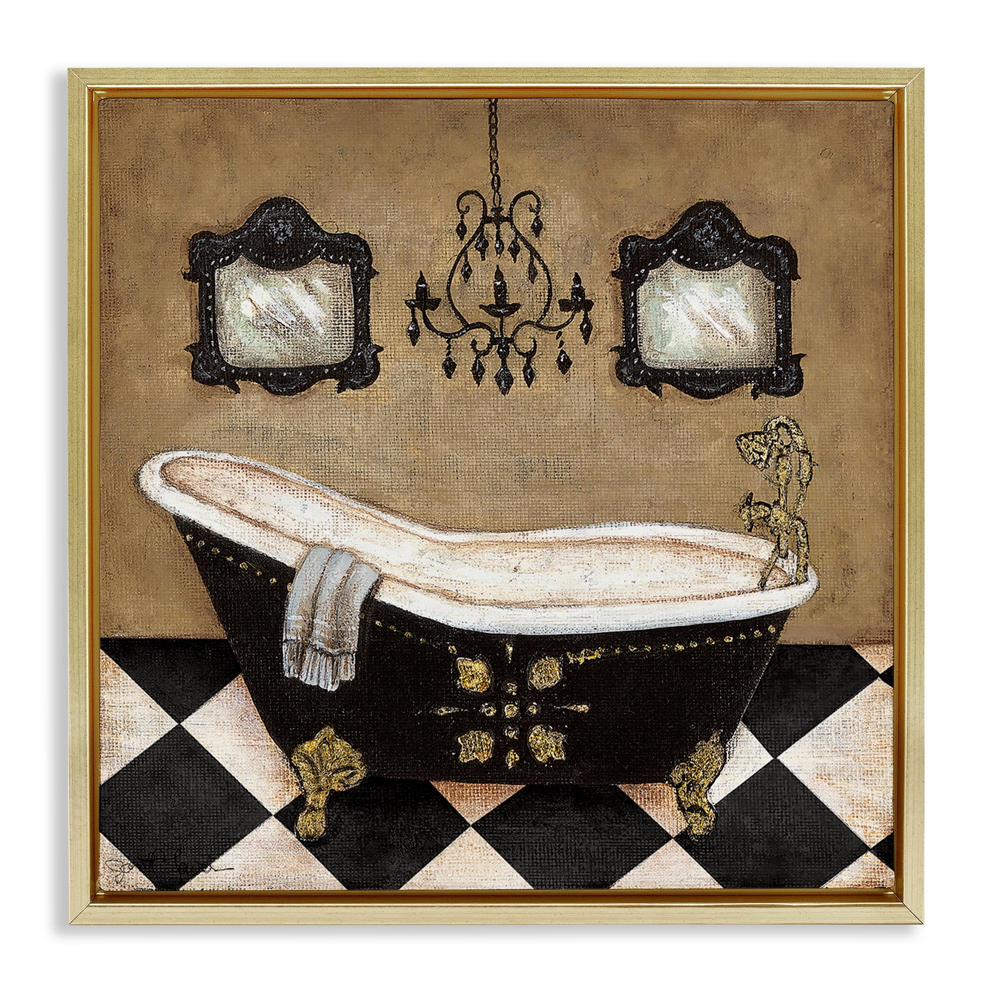 Stupell Industries Elegant Vintage Bathtub Gold Framed Floater Canvas Wall Art, design by Janet Tava