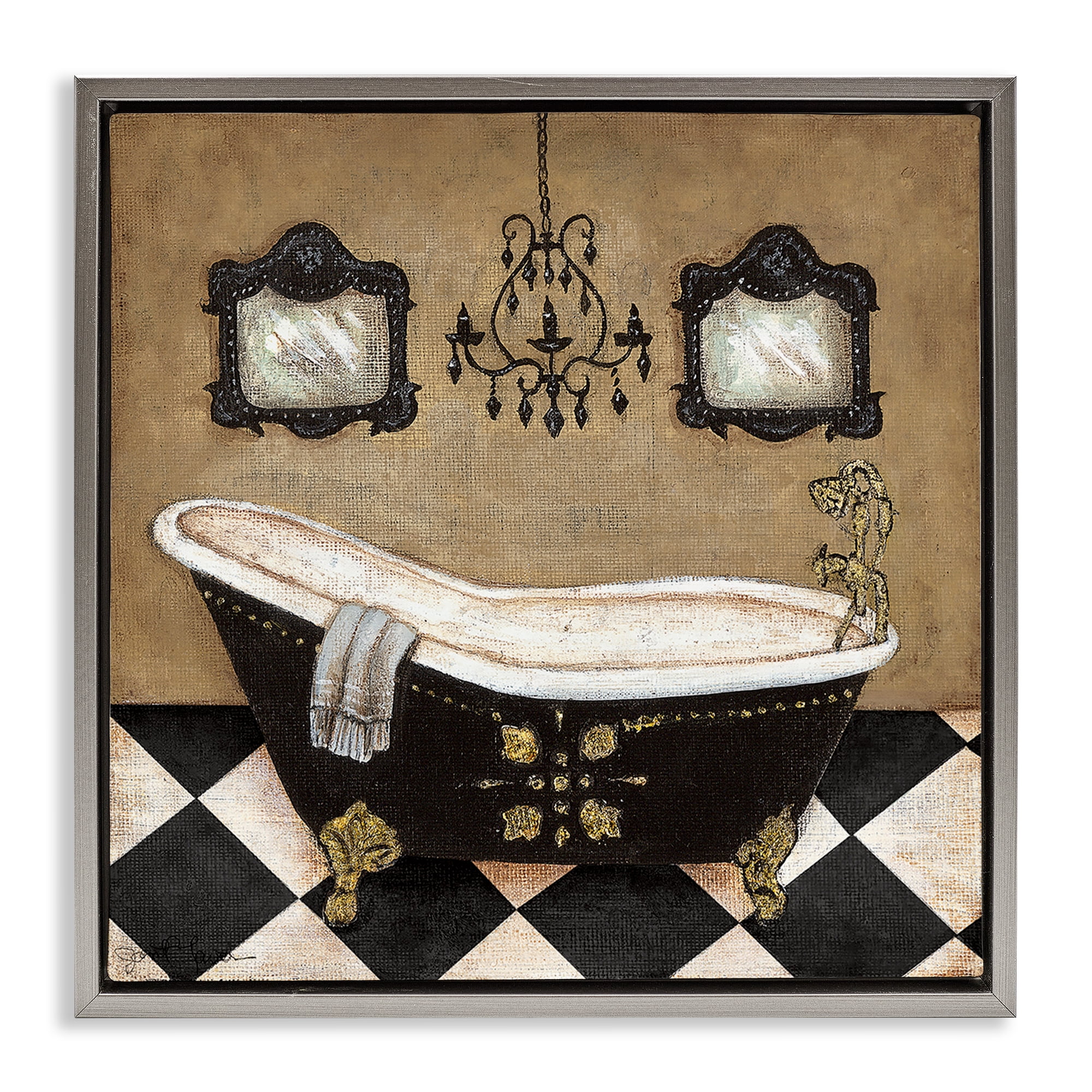 Stupell Industries Elegant Vintage Bathtub Gray Framed Floater Canvas Wall Art, design by Janet Tava