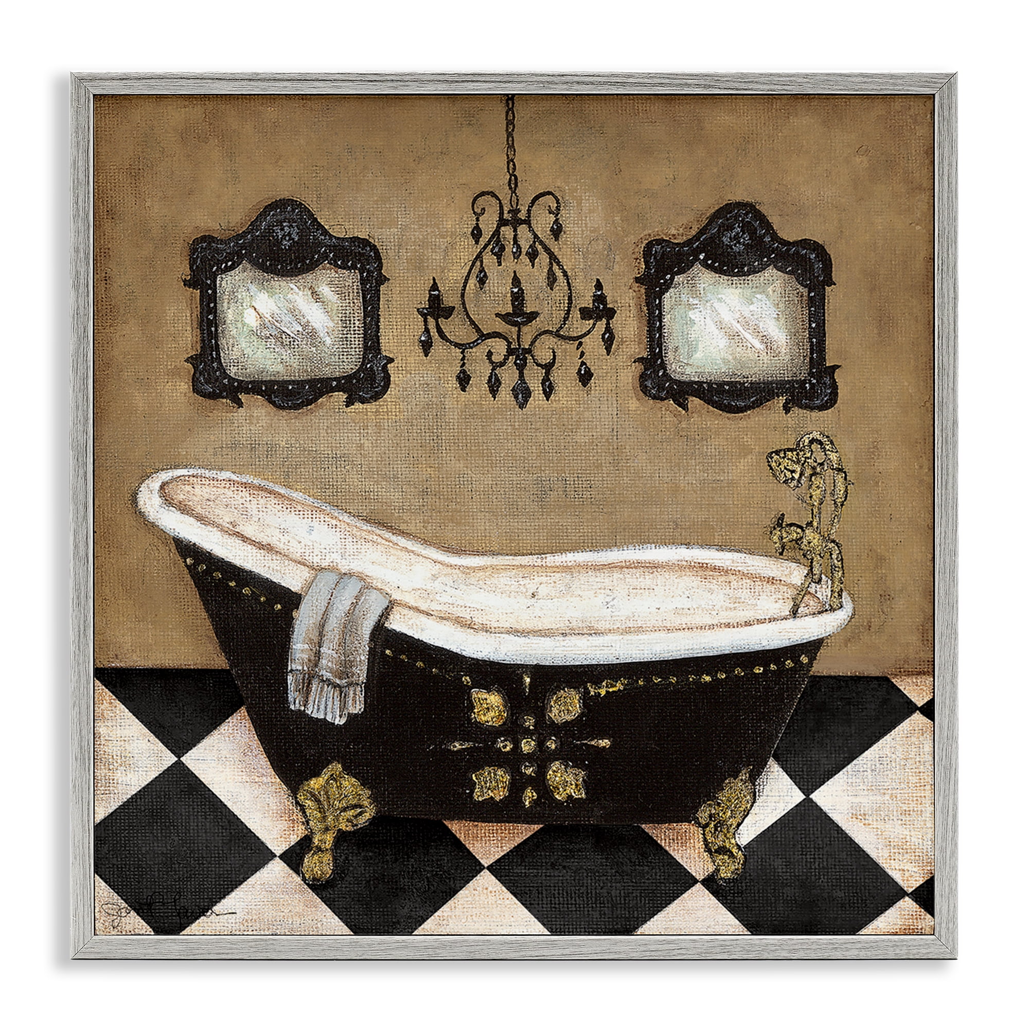 Stupell Industries Elegant Vintage Bathtub Gray Framed Giclee Art, design by Janet Tava