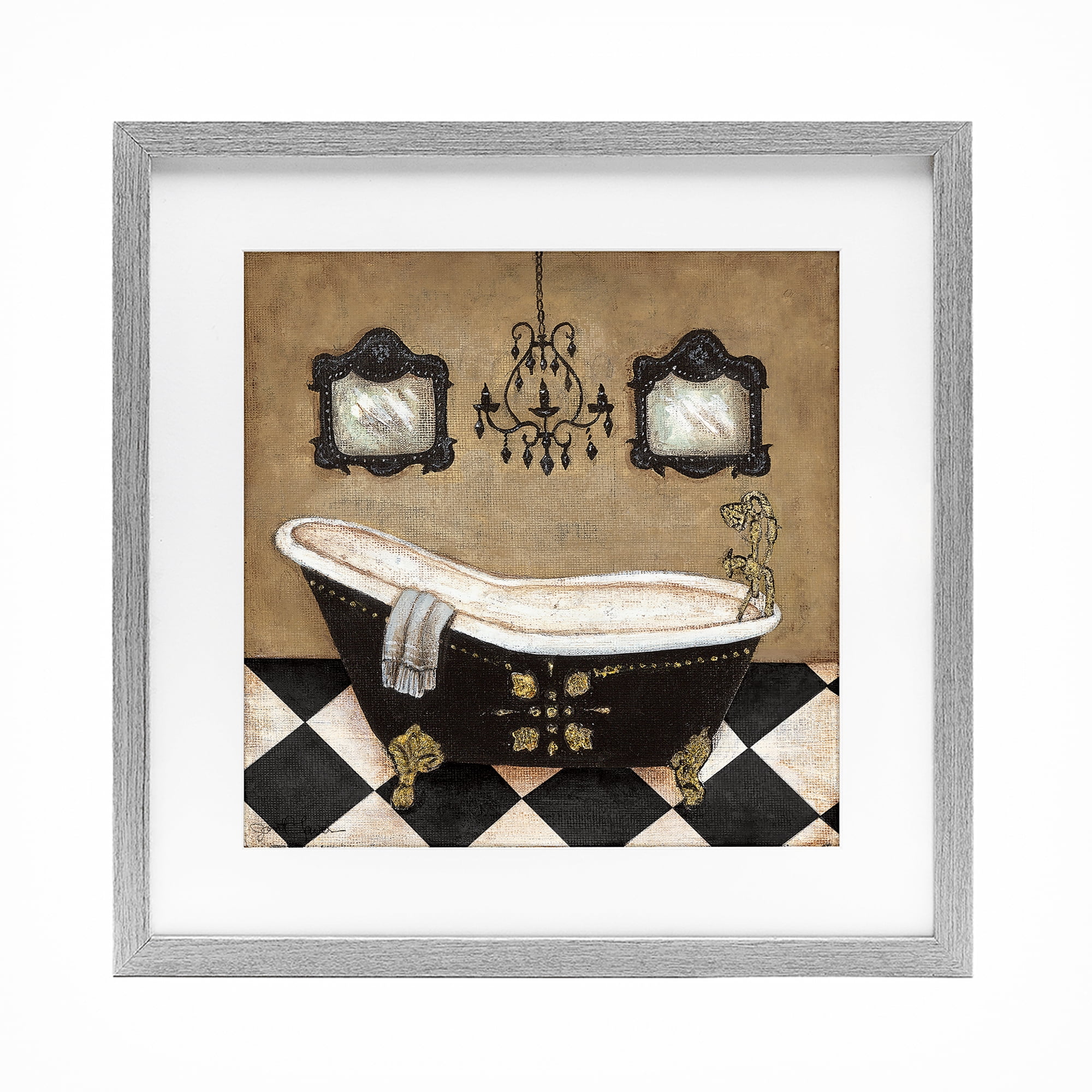Stupell Industries Elegant Vintage Bathtub Gray Framed Print Under Glass, design by Janet Tava