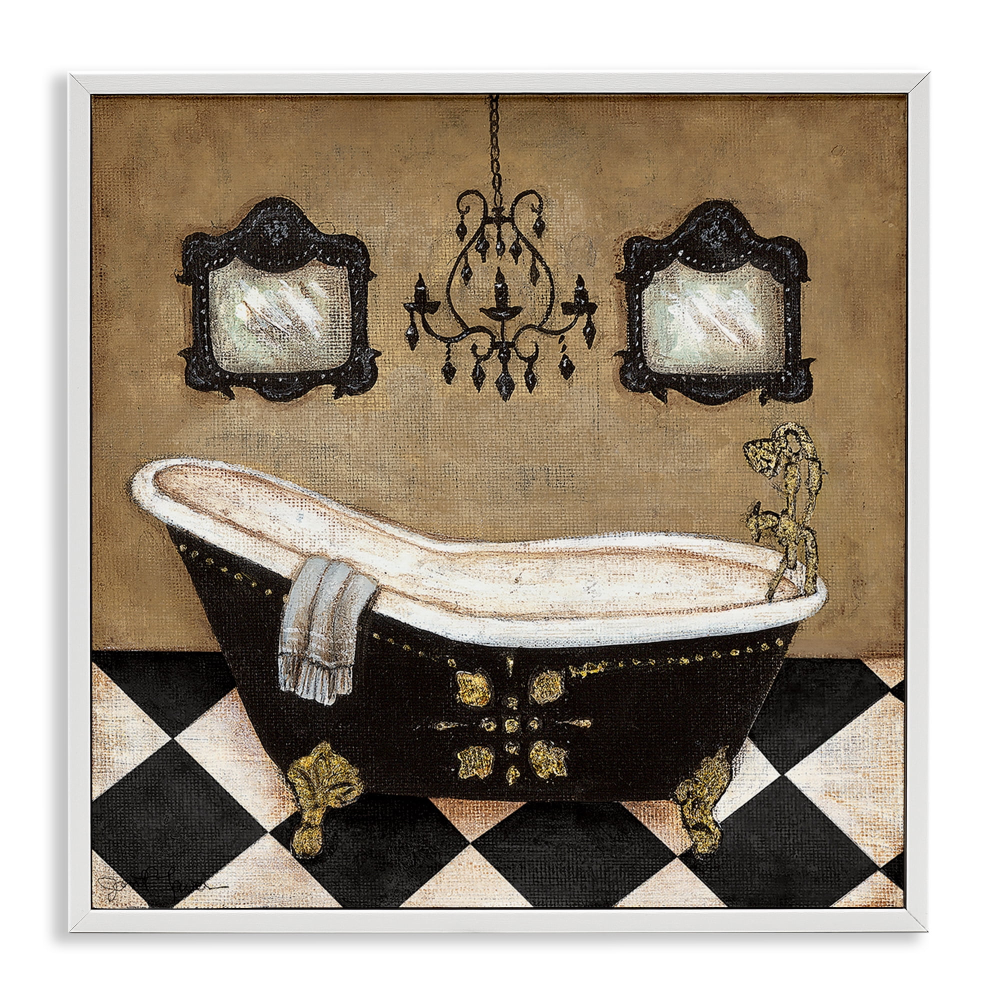 Stupell Industries Elegant Vintage Bathtub White Framed Giclee Art, design by Janet Tava