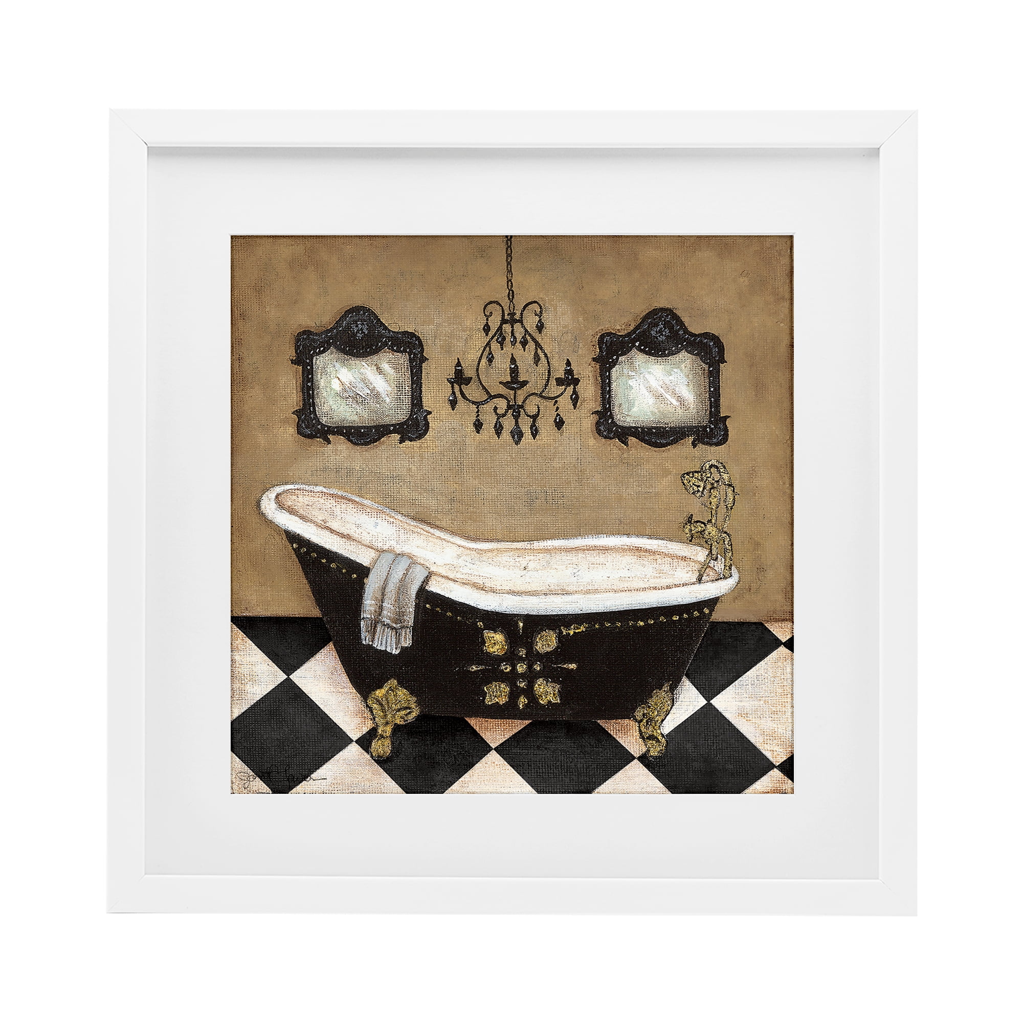 Stupell Industries Elegant Vintage Bathtub White Framed Print Under Glass, design by Janet Tava