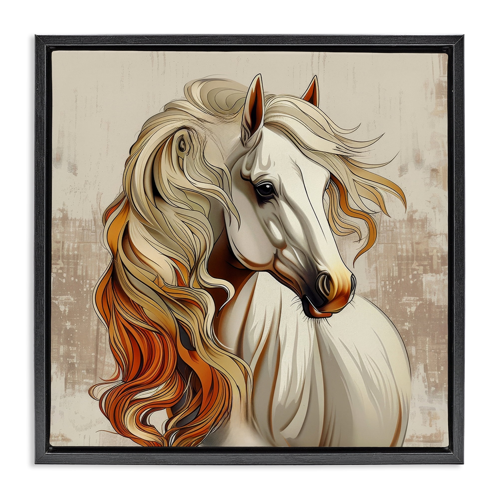 Stupell Industries Elegant Wavy Horse Mane Animals Painting Black Floater Framed Canvas Art Print Wall Art, 25 x 25