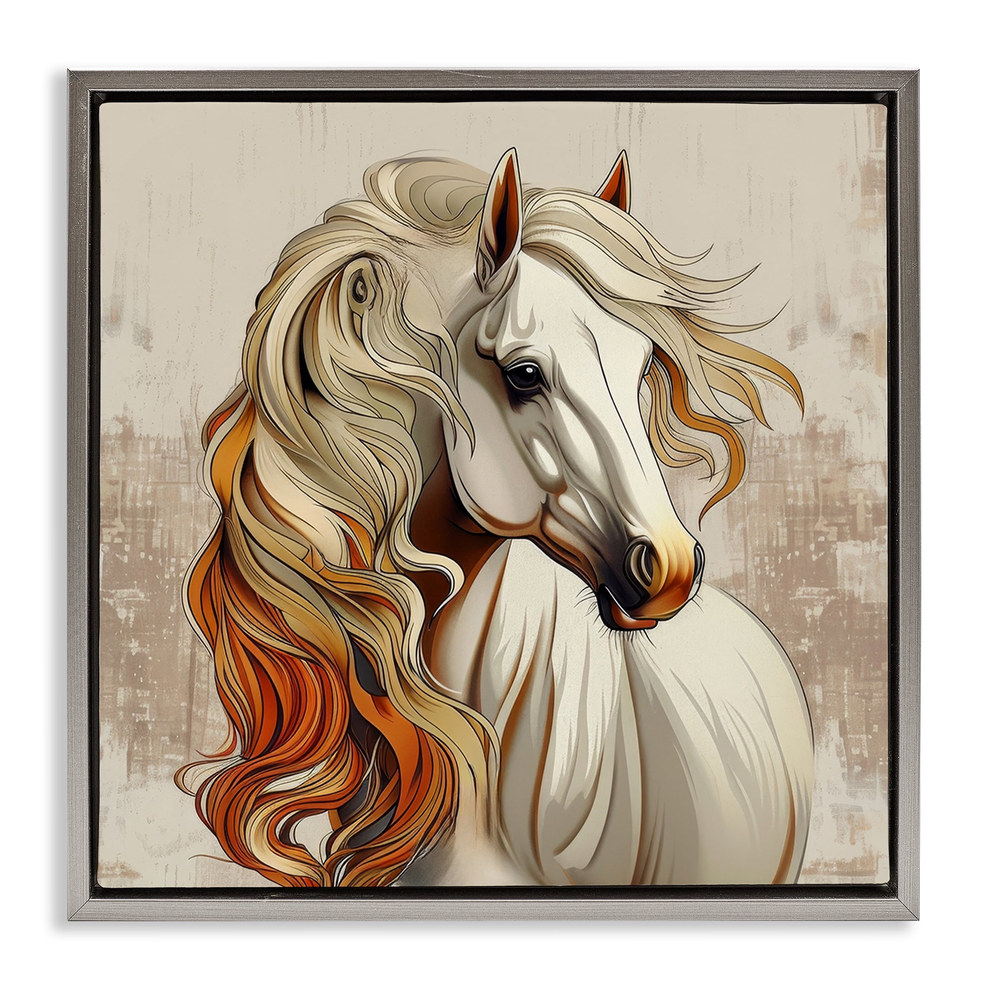 Stupell Industries Elegant Wavy Horse Mane Animals Painting Gray Floater Framed Canvas Art Print Wall Art, 25 x 25