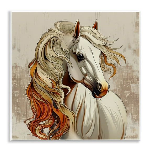 Stupell Industries Elegant Wavy Horse Mane Animals Painting Unframed Art Print Wall Art, 12 x 12