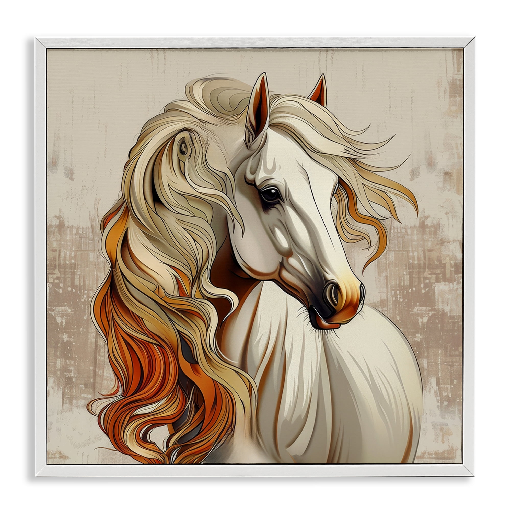 Stupell Industries Elegant Wavy Horse Mane Animals Painting White Framed Art Print Wall Art, 12 x 12