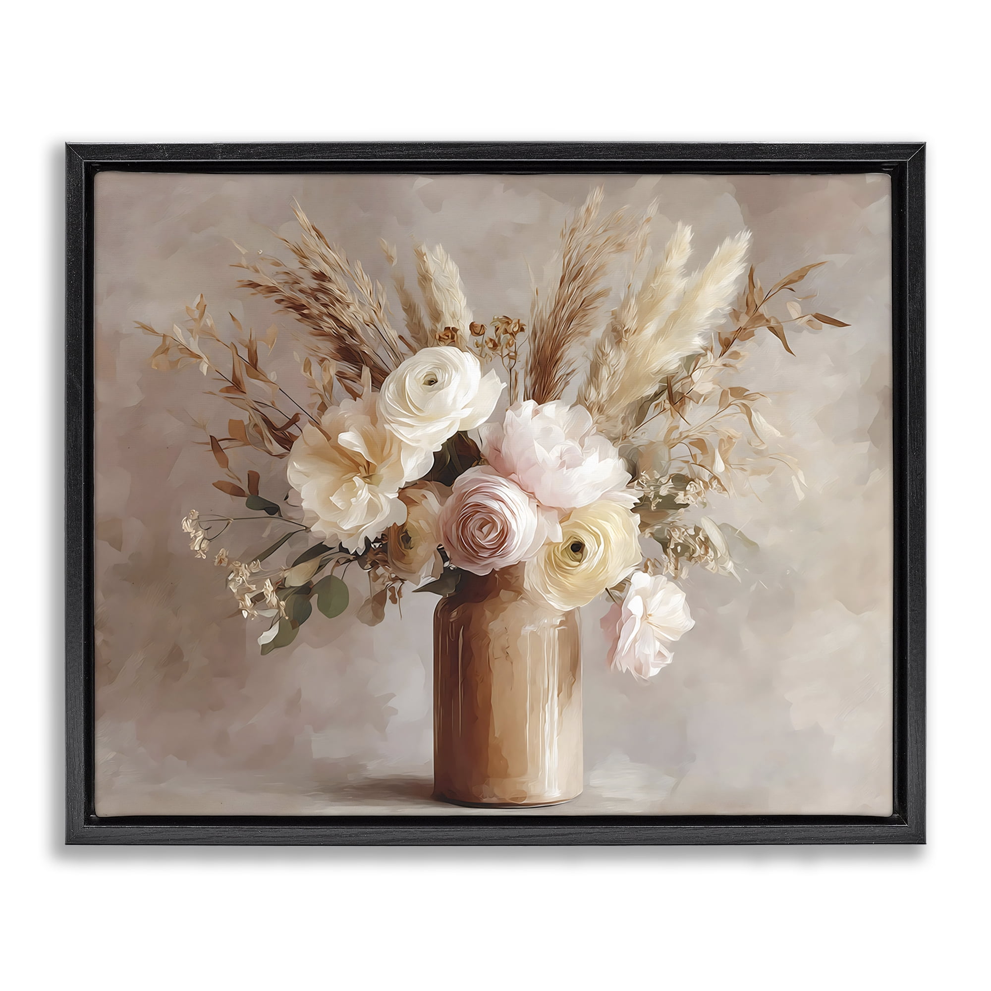Stupell Industries Elegant Wheat Bouquet in Vase Black Framed Floater Canvas Wall Art, design by Franklyn Gregory