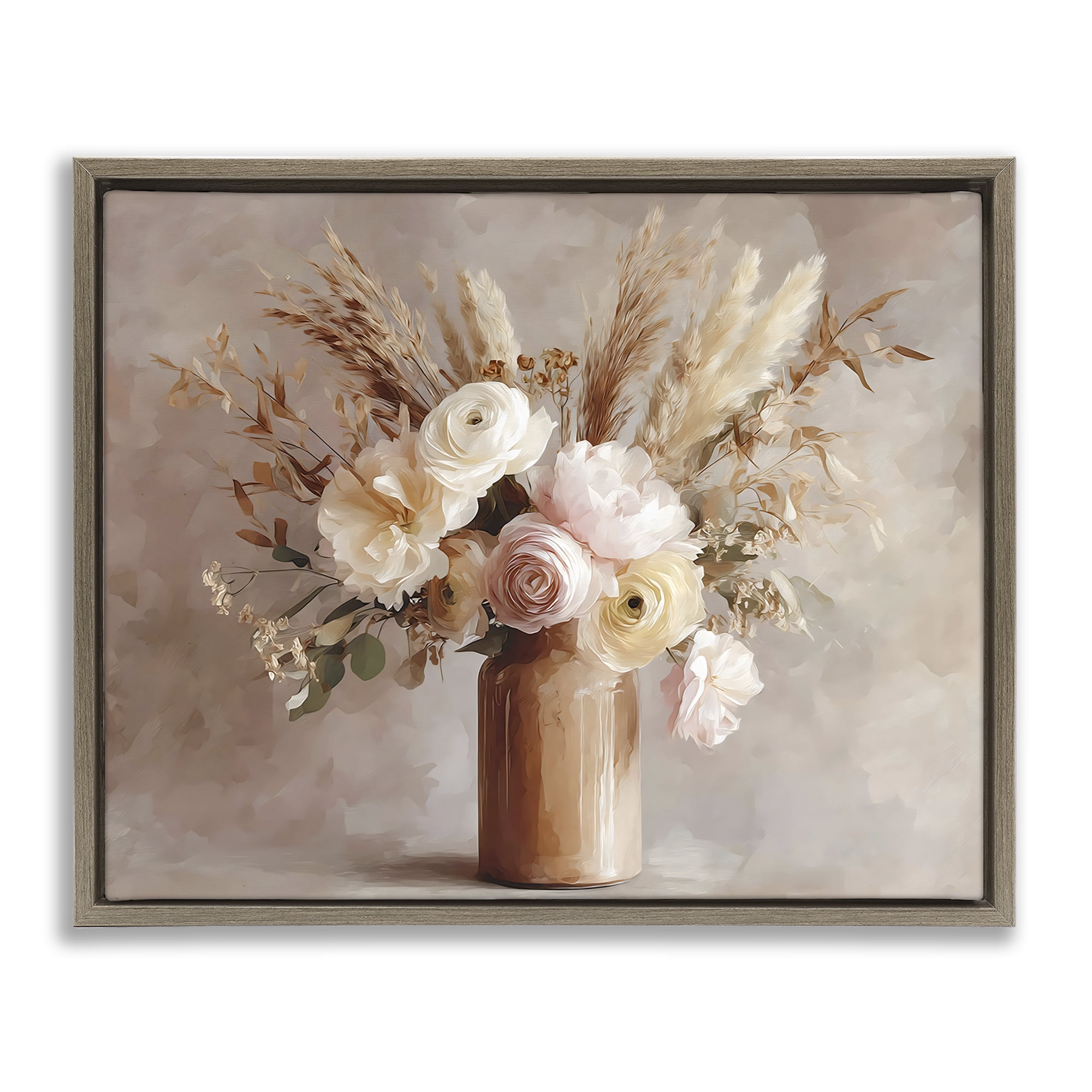 Stupell Industries Elegant Wheat Bouquet in Vase Brown Framed Floater Canvas Wall Art, design by Franklyn Gregory