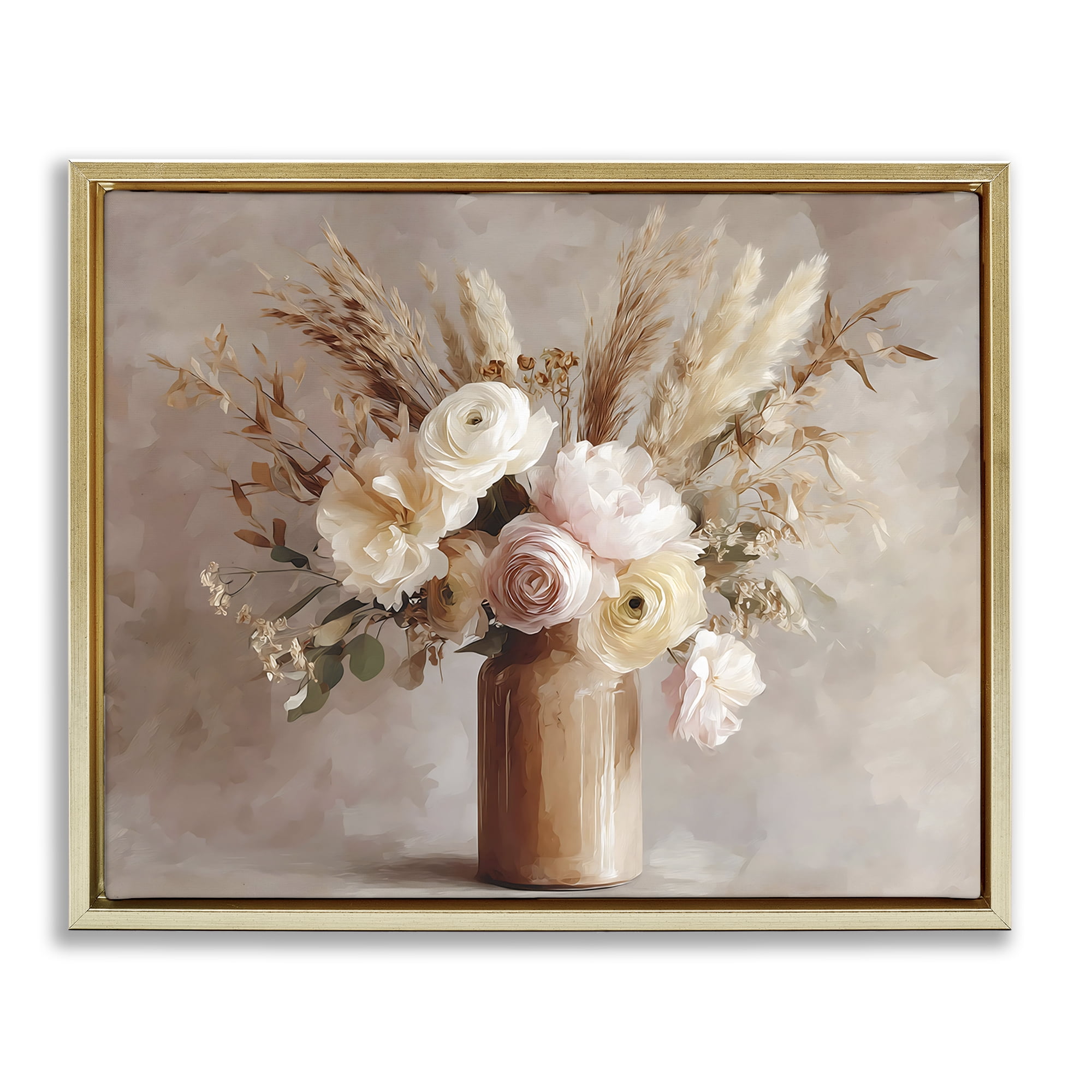 Stupell Industries Elegant Wheat Bouquet in Vase Gold Framed Floater Canvas Wall Art, design by Franklyn Gregory