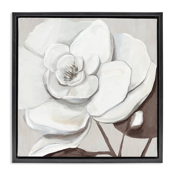 Stupell Industries Elegant White Blooms Black Framed Floater Canvas Wall Art design by Hannah Dawson, 18 x 18