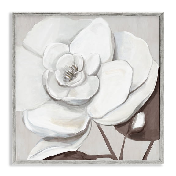 Stupell Industries Elegant White Blooms Gray Framed Giclee Art design by Hannah Dawson, 24 x 24