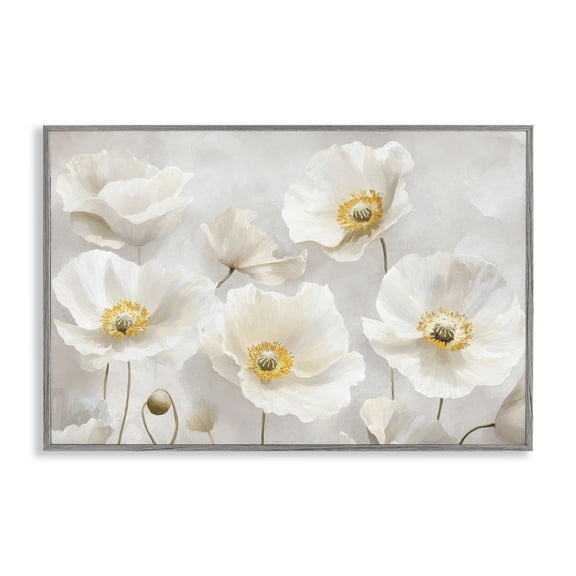 Stupell Industries Elegant White Floral Gray Framed Giclee Art design by Petal Prints Design, 12 x 18