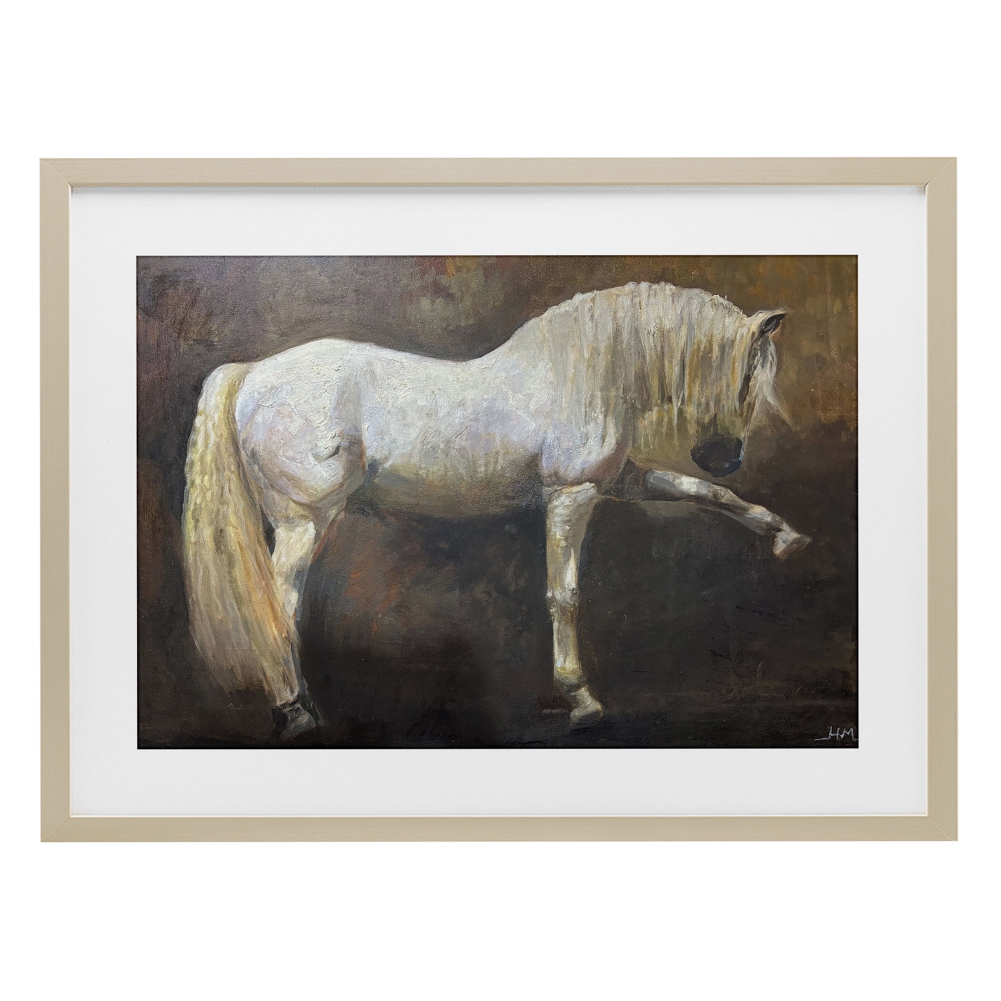 Stupell Industries Elegant White Stallion in Motion Birch Framed Print Under Glass, design by Hilary McCarthy