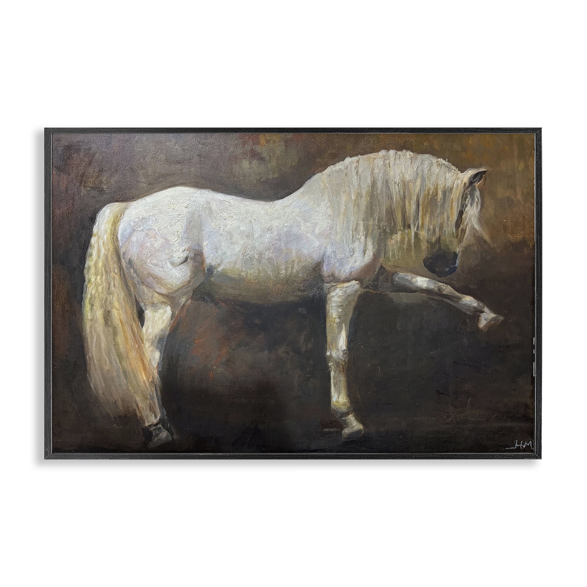 Stupell Industries Elegant White Stallion in Motion Black Framed Giclee Art, design by Hilary McCarthy