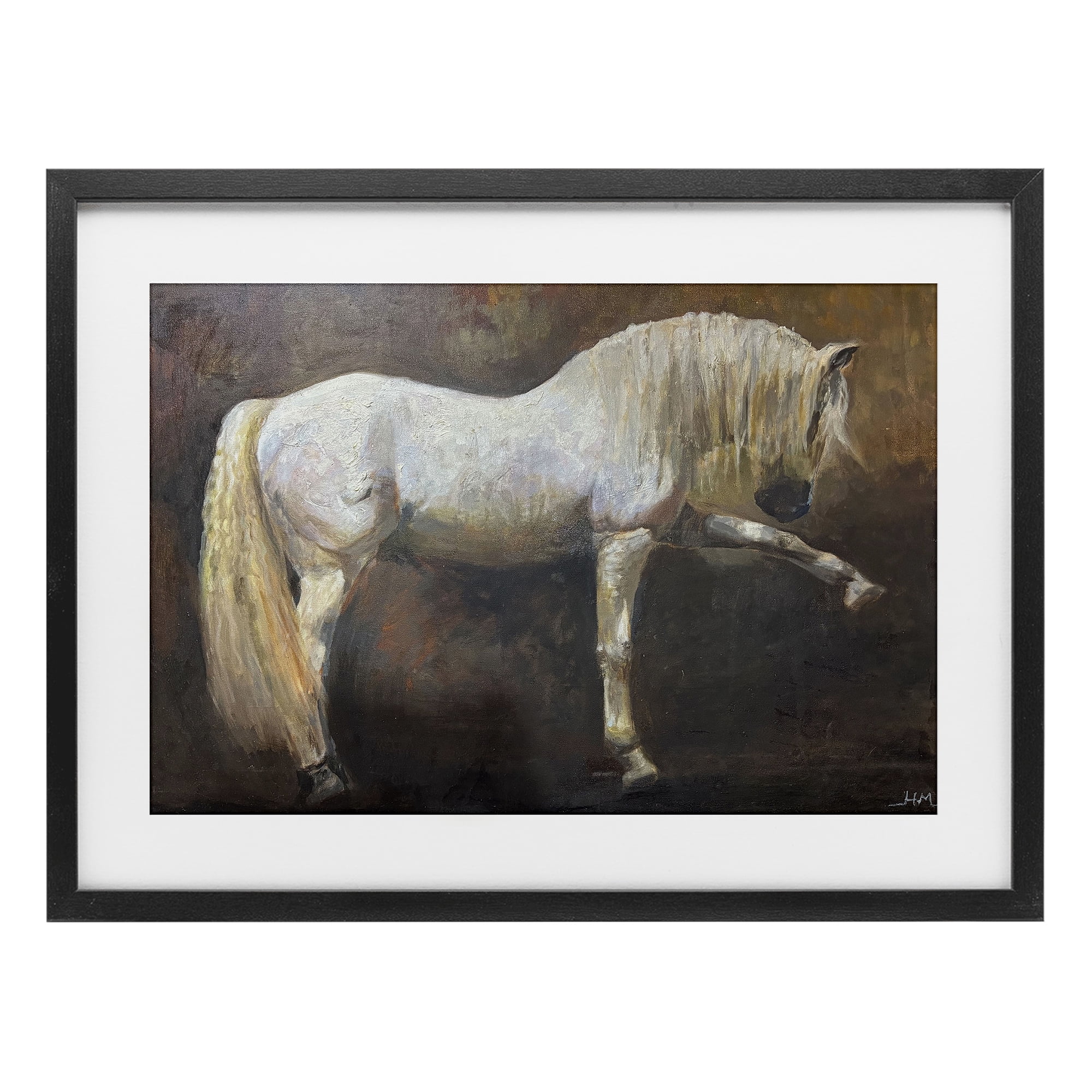 Stupell Industries Elegant White Stallion in Motion Black Framed Print Under Glass, design by Hilary McCarthy