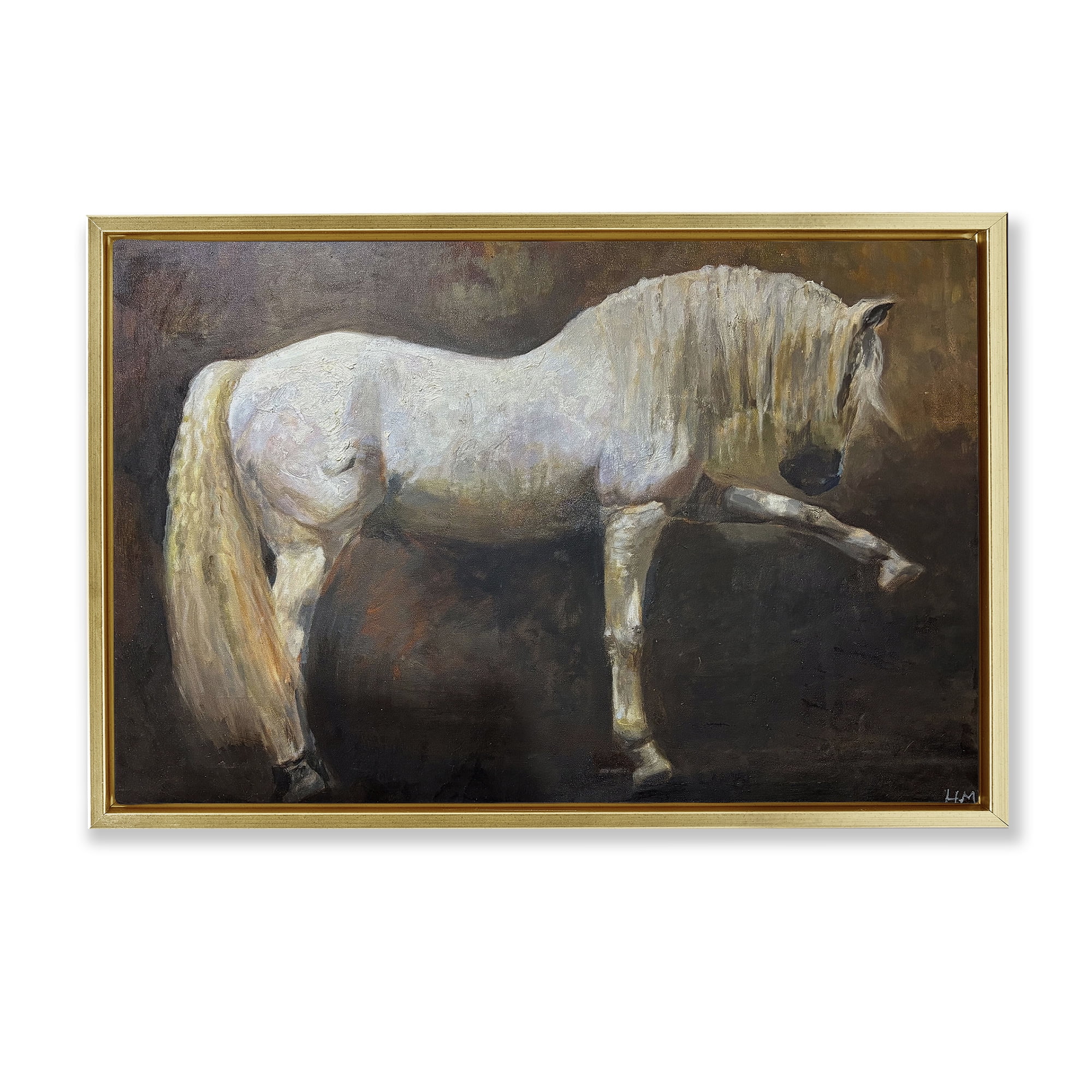 Stupell Industries Elegant White Stallion in Motion Gold Framed Floater Canvas Wall Art, design by Hilary McCarthy