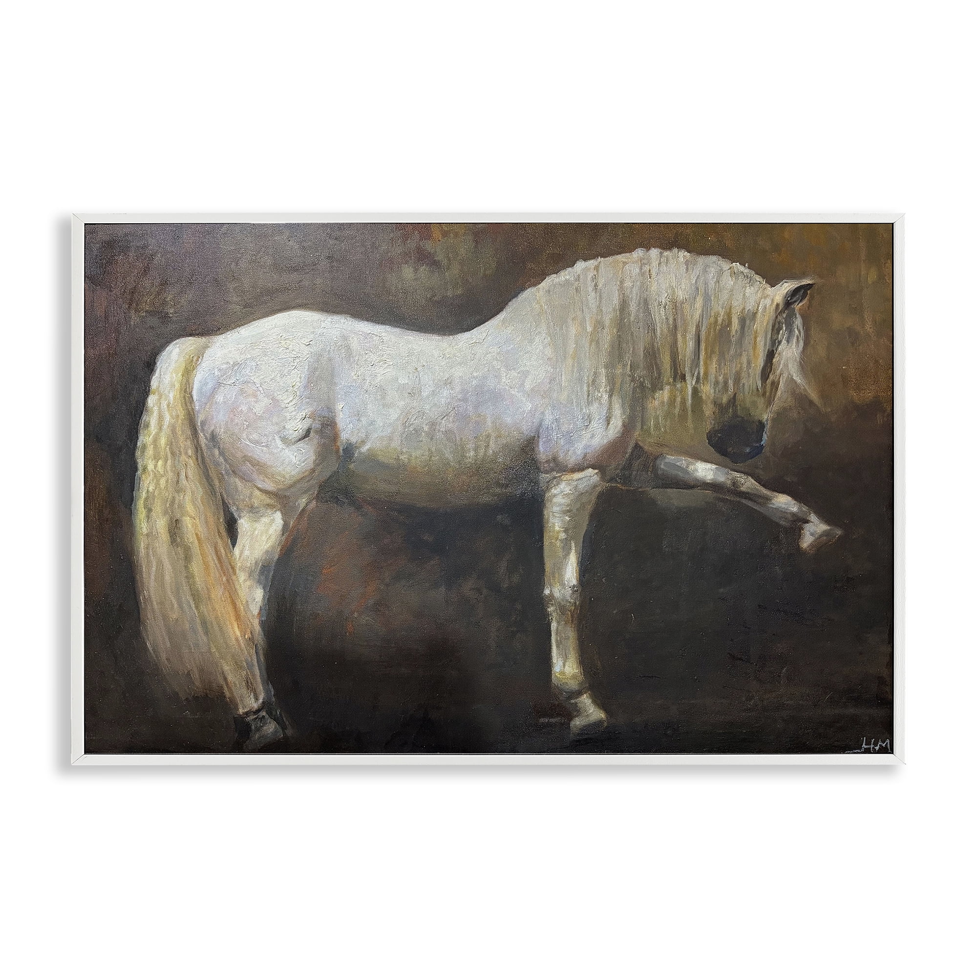 Stupell Industries Elegant White Stallion in Motion White Framed Giclee Art, design by Hilary McCarthy