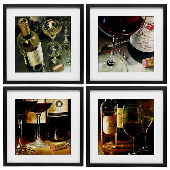 Stupell Industries Elegant Wine Still Lifes 4 Piece Black Framed Print Under Glass Set design by Stefano Ferreri, 16 x 16