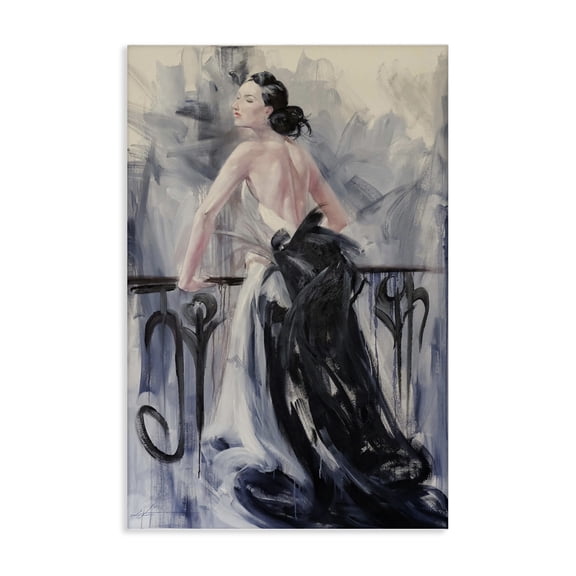 Stupell Industries Elegant Woman Against Railing People Painting Wrapped Canvas Canvas Art Print Wall Art, 24 x 36
