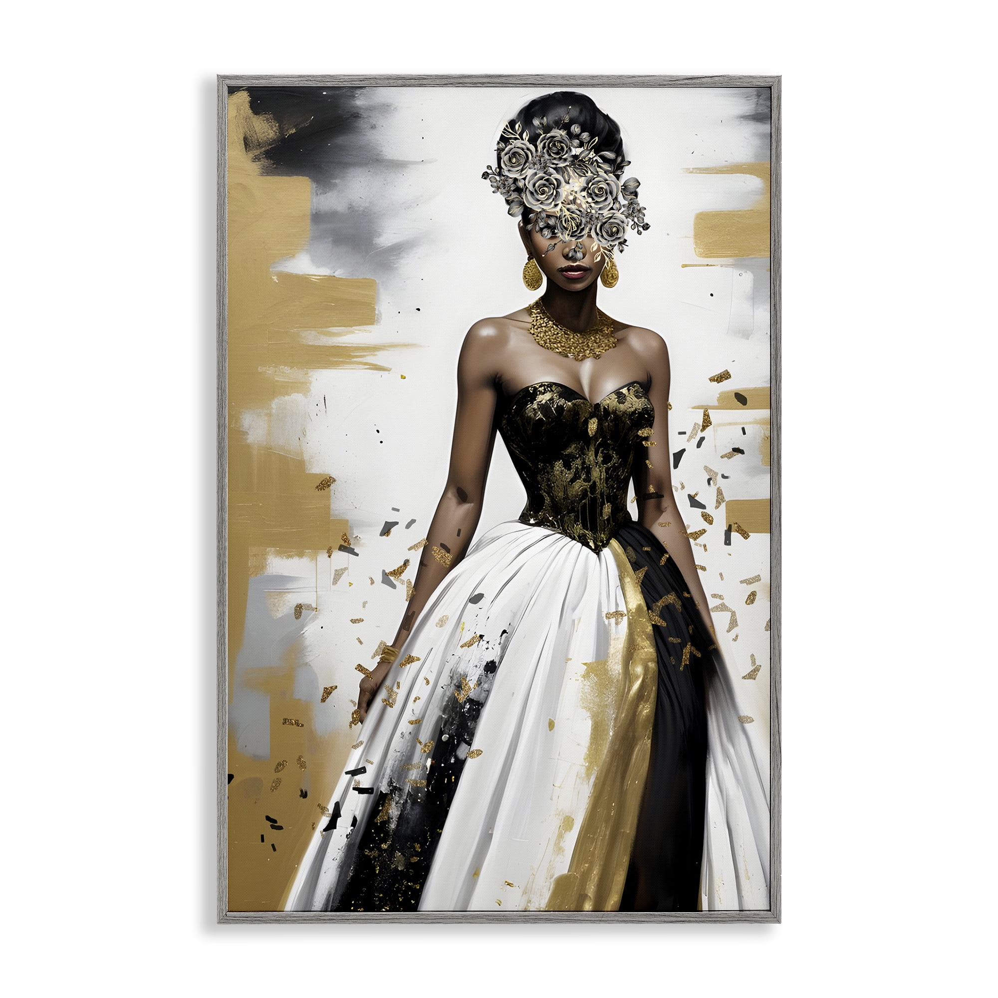Stupell Industries Elegant Woman Beautiful Gown People Painting Gray Framed Art Print Wall Art, 16 x 24