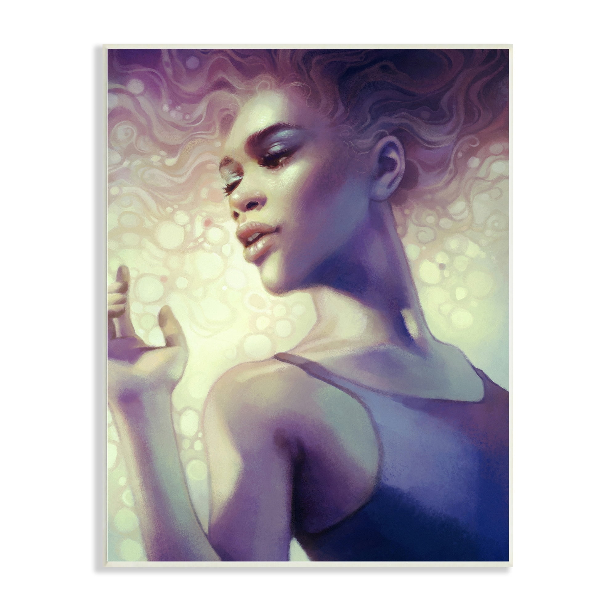Stupell Industries Elegant Woman Curly Hair Flowing Purple Portrait Wood Wall Art, 13 x 19, Design by Anna Dittman