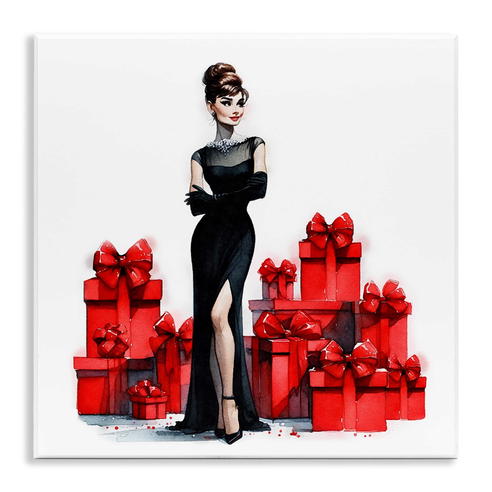 Stupell Industries Elegant Woman & Gifts Holiday Painting Unframed Art Prints Wall Art, 12 x 12